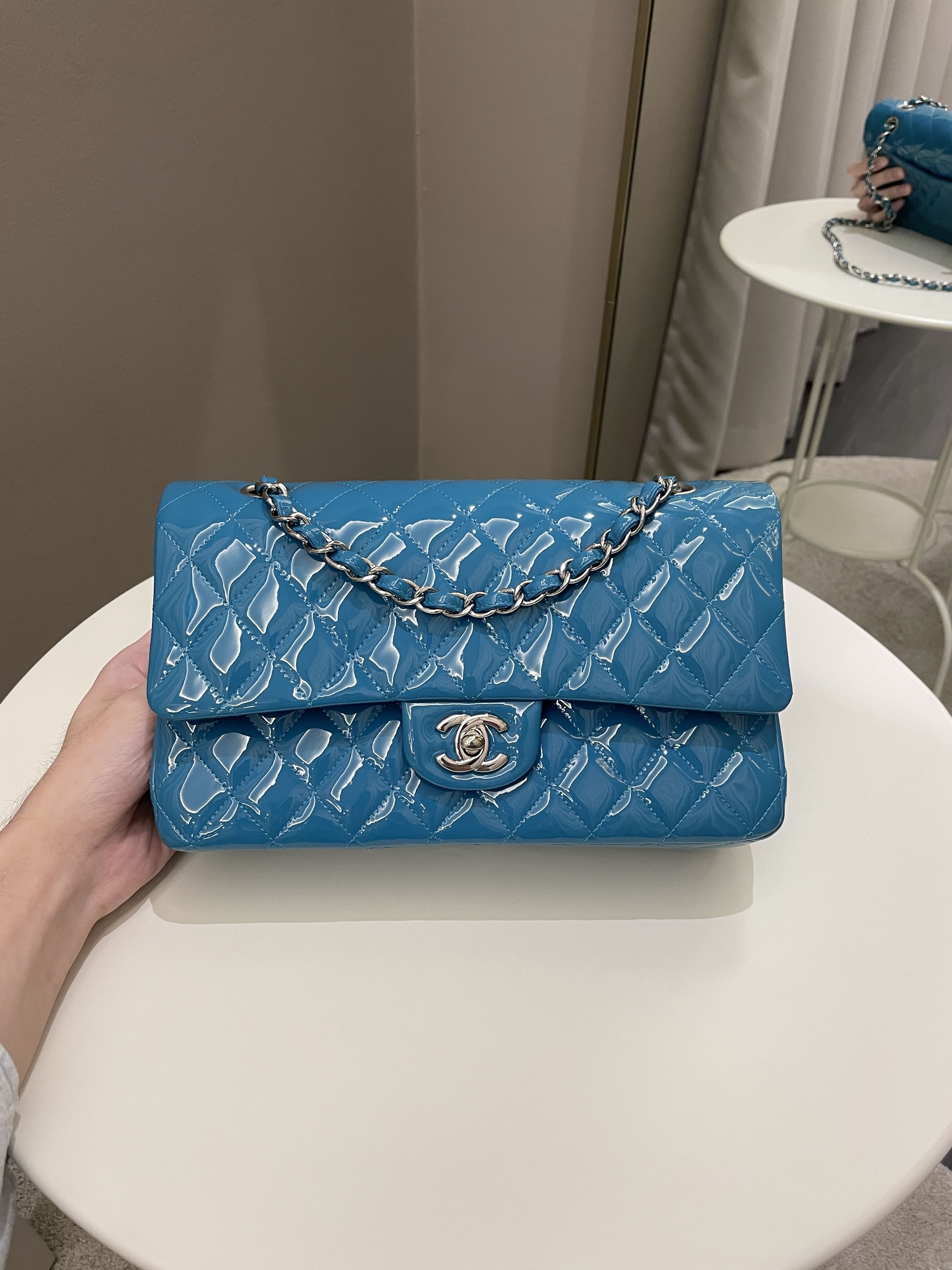 Chanel Classic Quilted Medium Double Flap Turquoise Patent – ＬＯＶＥＬＯＴＳＬＵＸＵＲＹ