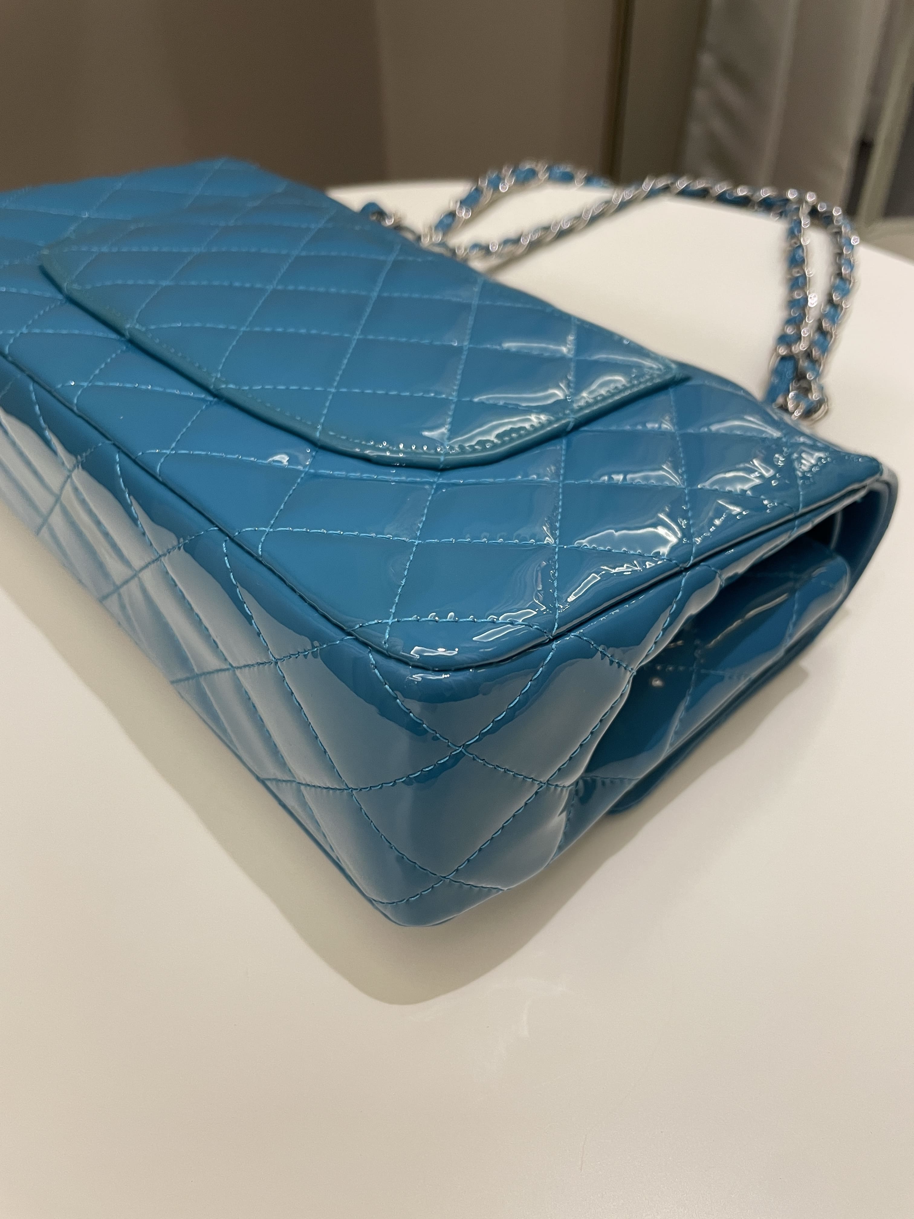 Chanel Classic Quilted Medium Double Flap Turquoise Patent 