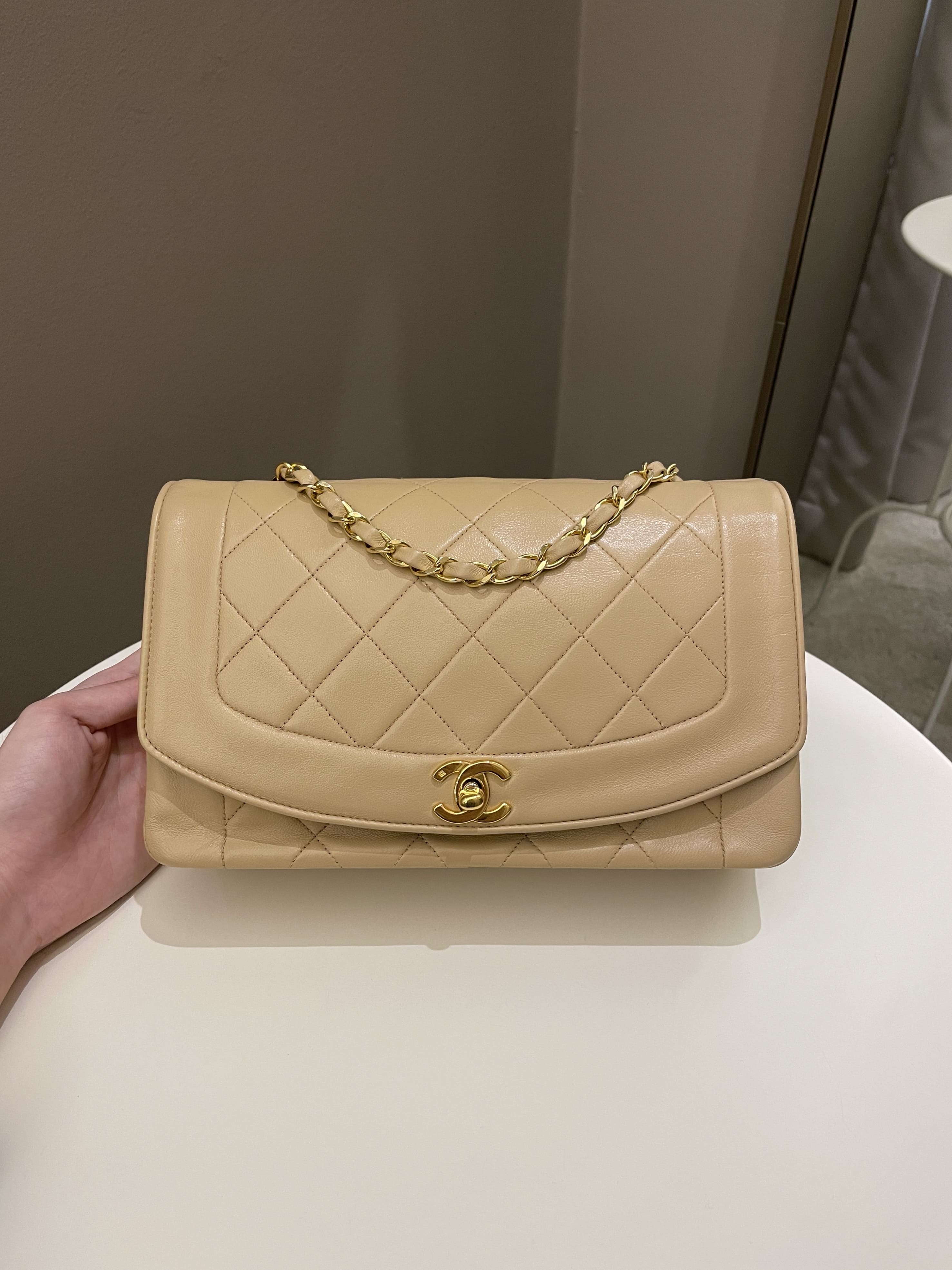 Chanel Vintage Quilted Diana Flap Bag Beige Lambskin