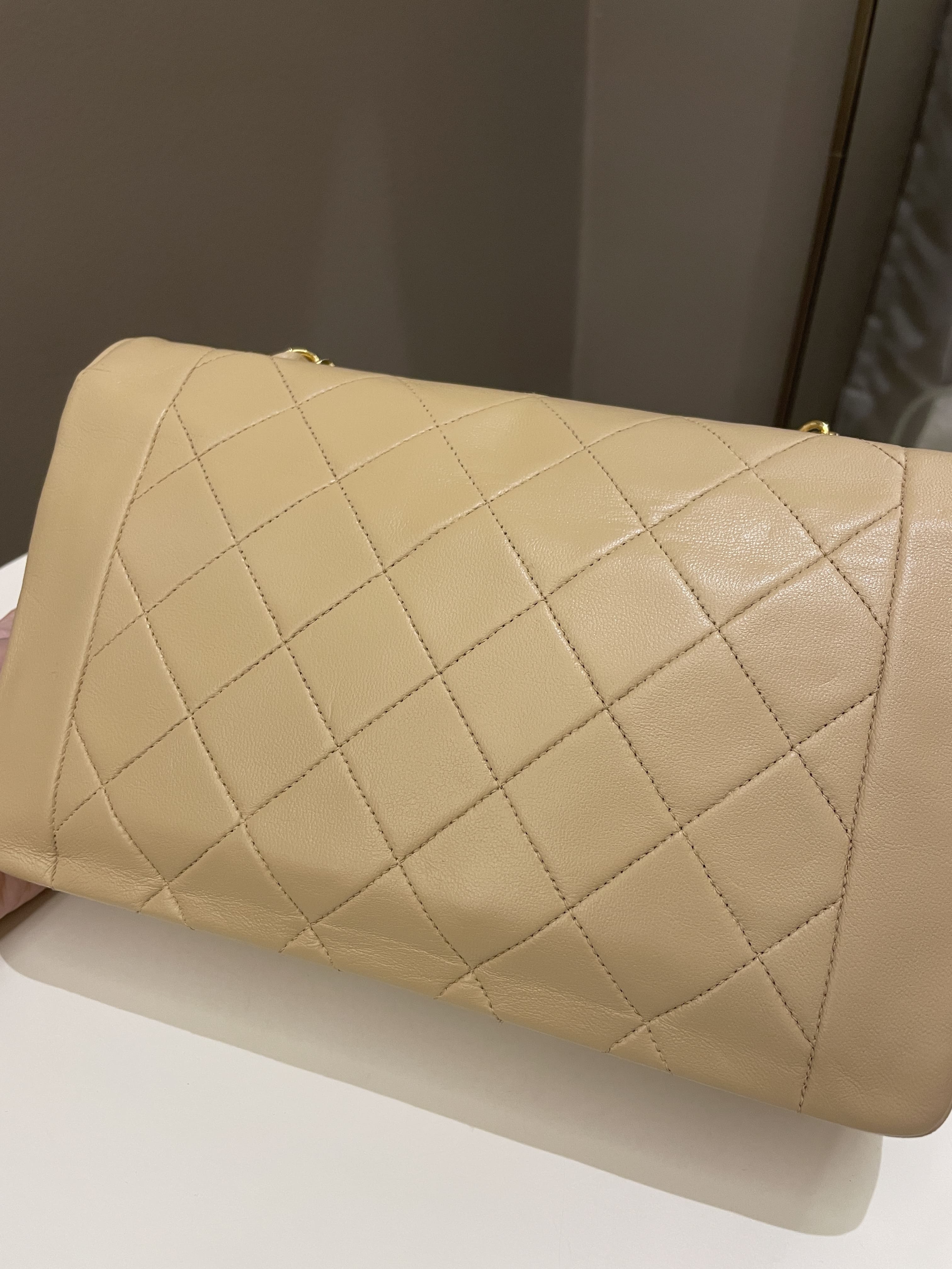 Chanel Vintage Quilted Diana Flap Bag Beige Lambskin