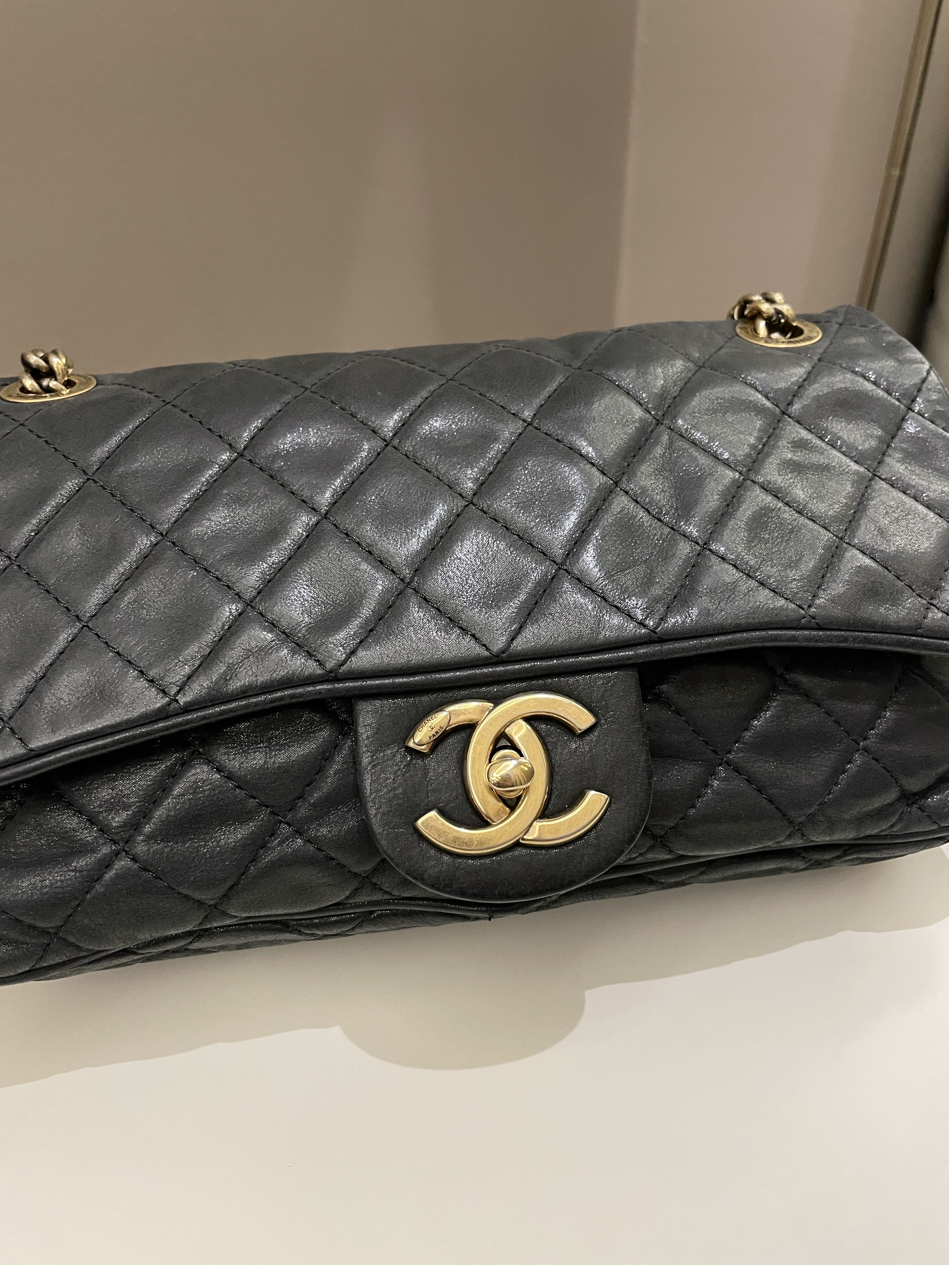 Chanel Shiva Easy Flap Black Iridescent Leather
