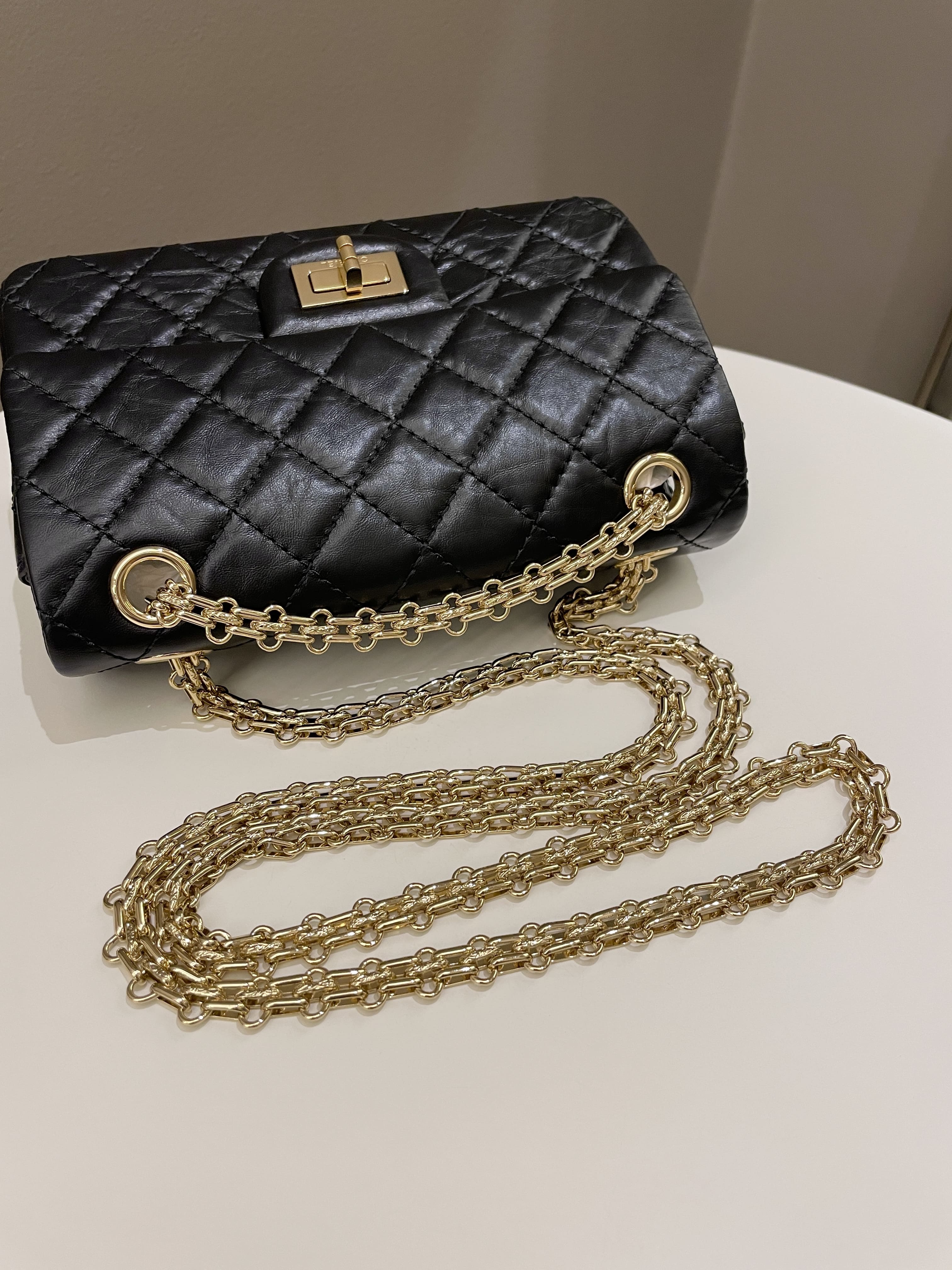 Chanel 2.55 Quilted Mini Reissue Black Aged Calfskin