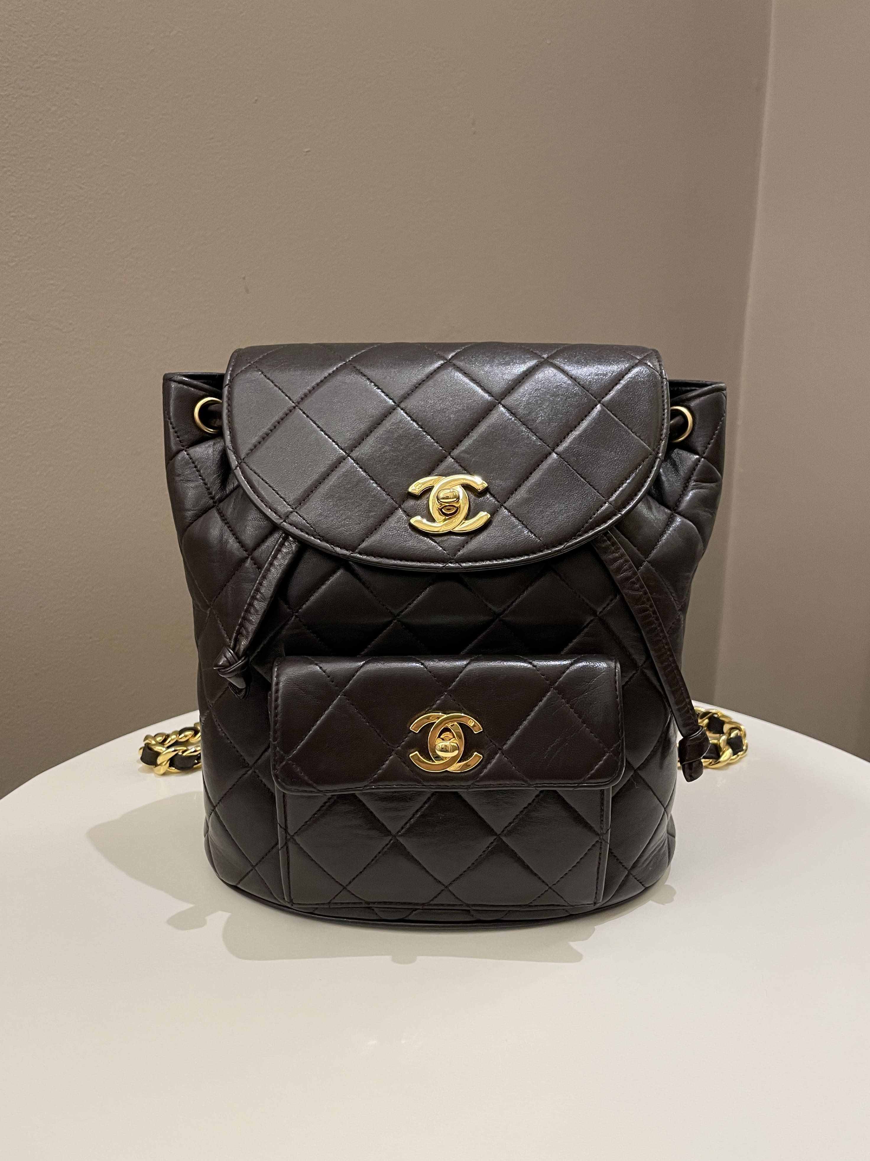 Chanel Quilted Vintage Duma Cc Backpack Brown Lambskin