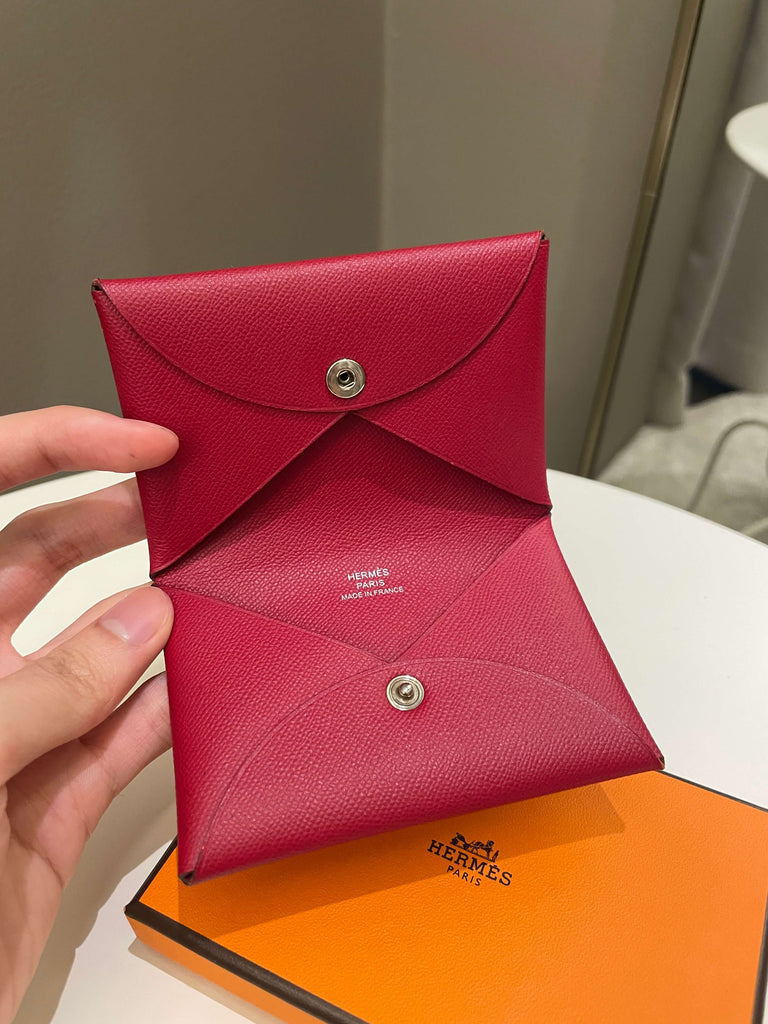 Hermes Calvi Duo Compact Card Holder In Rose Extreme Epsom Leather
