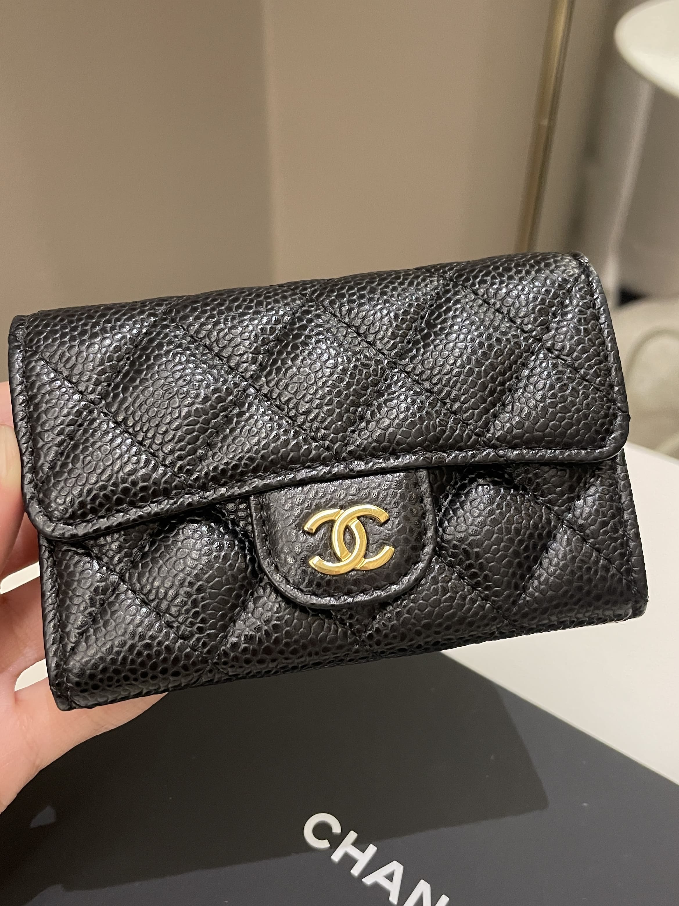 Authentic CHANEL Classic Flap Card Holder Black Caviar Leather GHW Brand  New