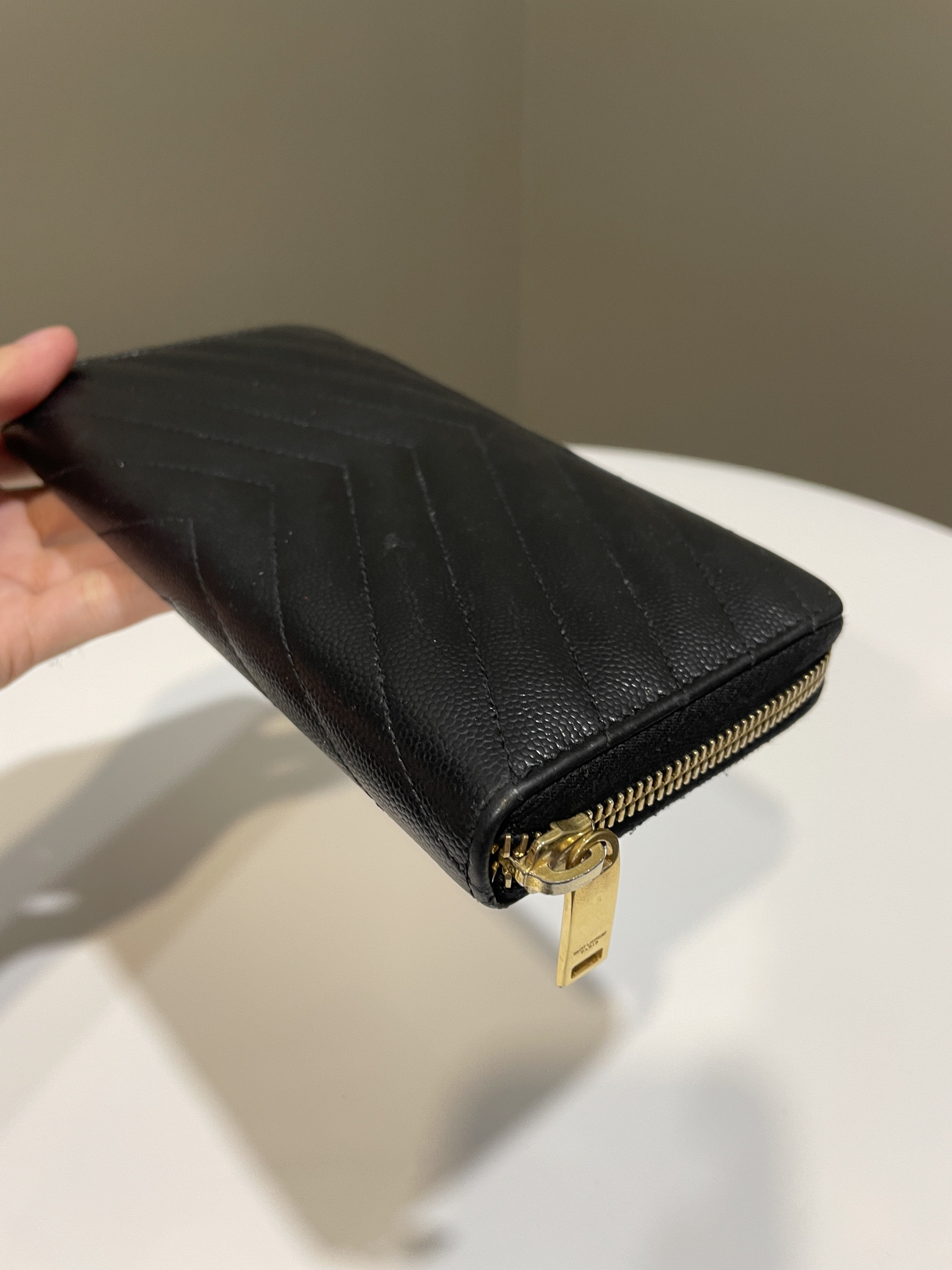 Saint Laurent Zipped Around Wallet Black Grained Leather 