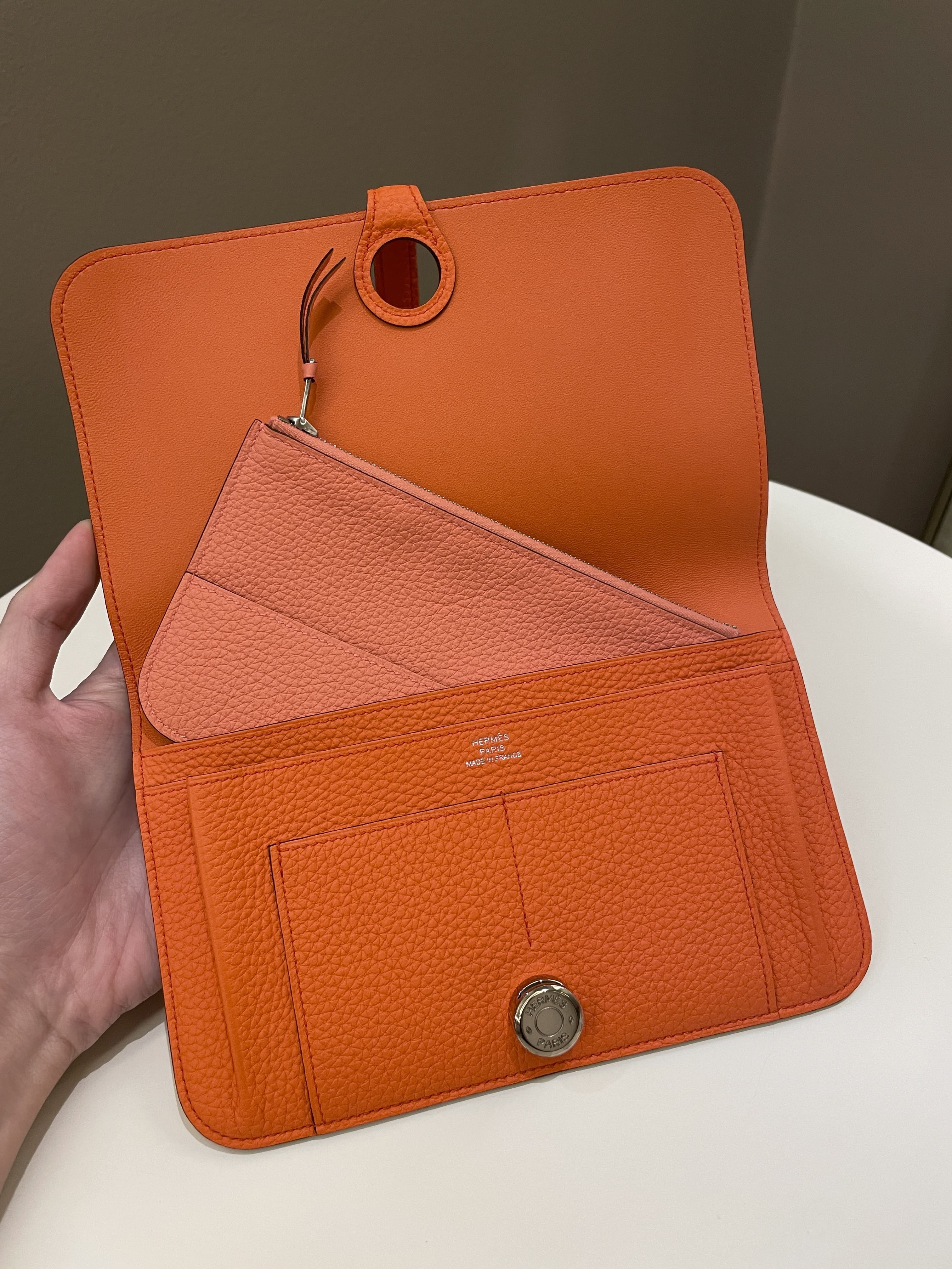Hermes Dogon Bi-Fold Long Wallet Poppy Orange Clemence