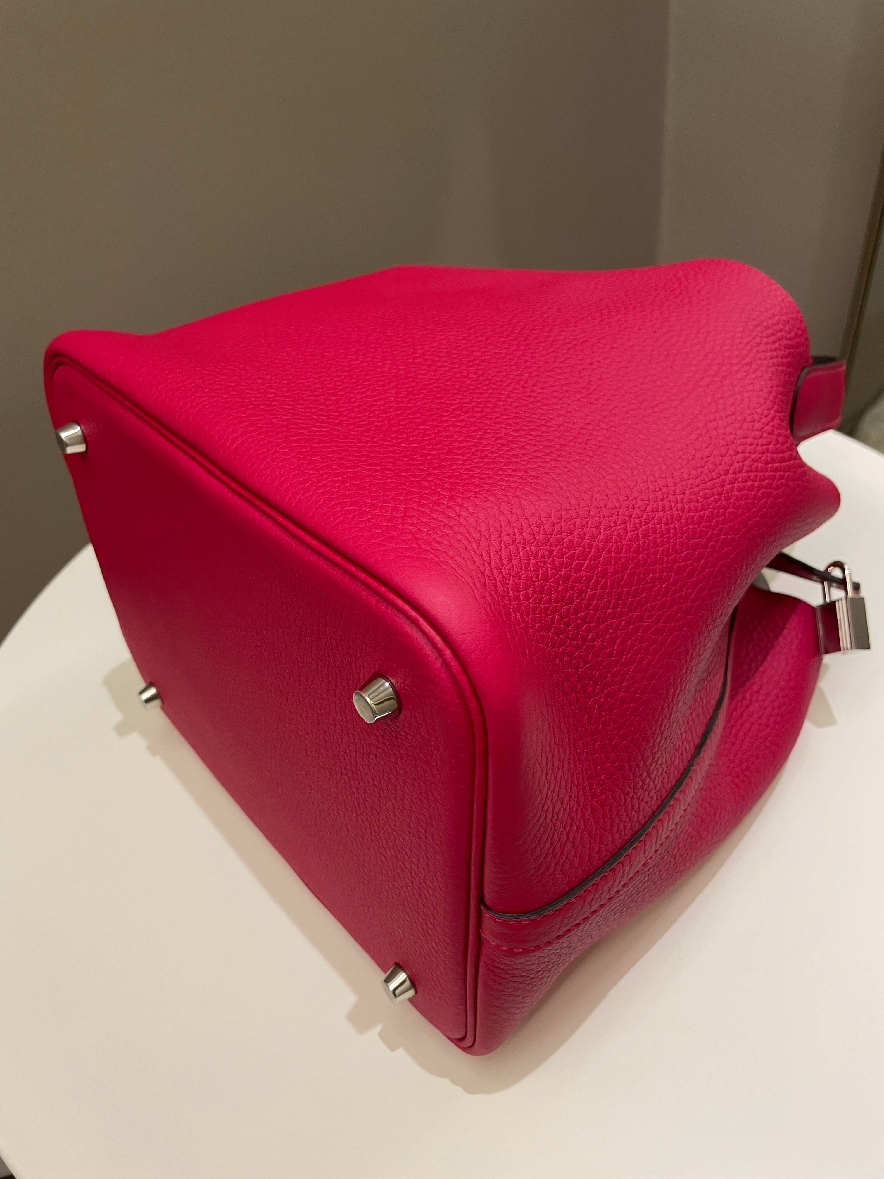 HERMES Picotin Lock Eclat bag PM Framboise/Rouge sellier Clemence  leather/Swift leather Silver hardware #LecrinBoutiqueSingapore #hermes…