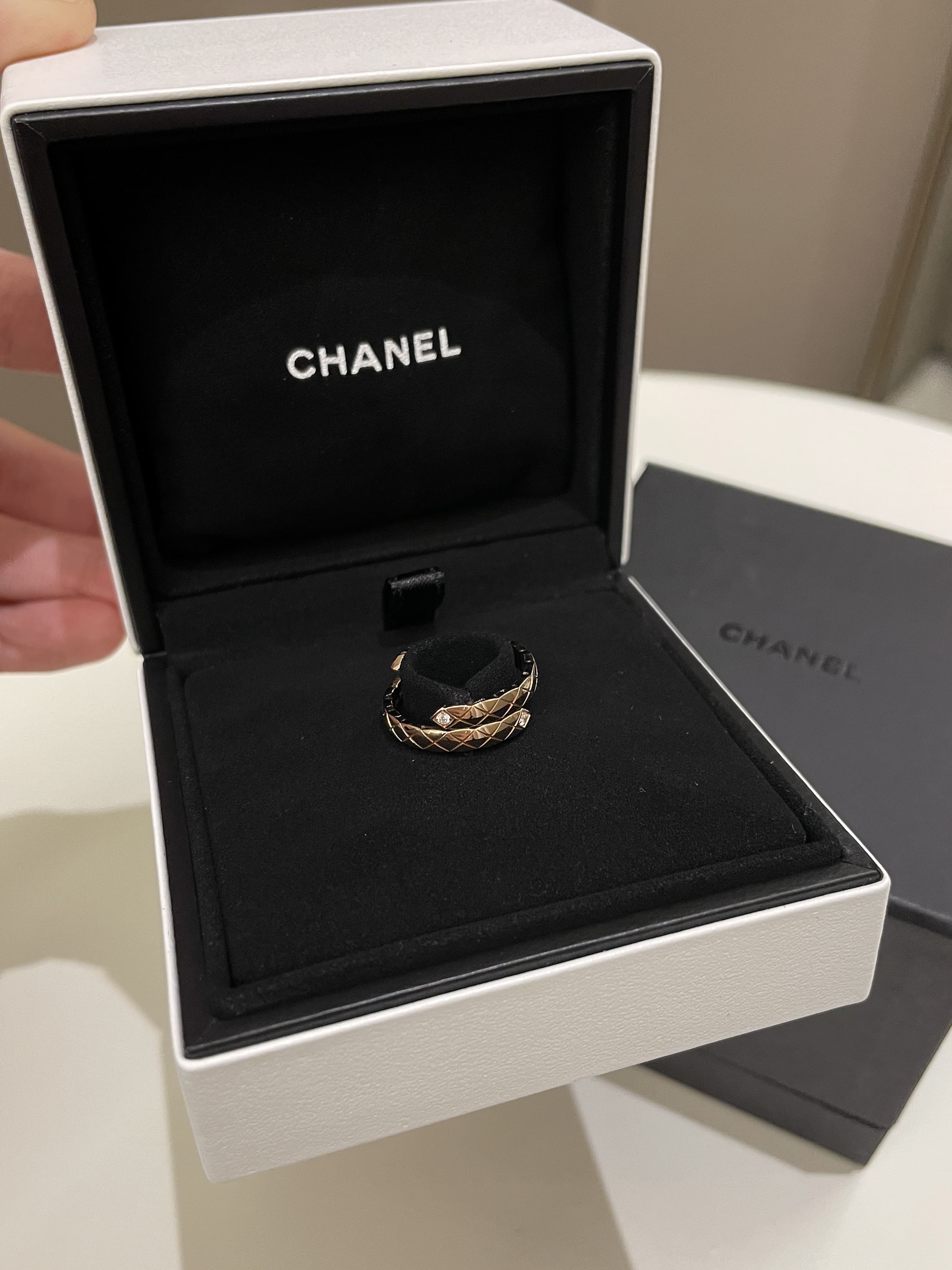Chanel Crystal Coco Crush Toi Et Moi Ring 18K White & Beige Gold Size 52