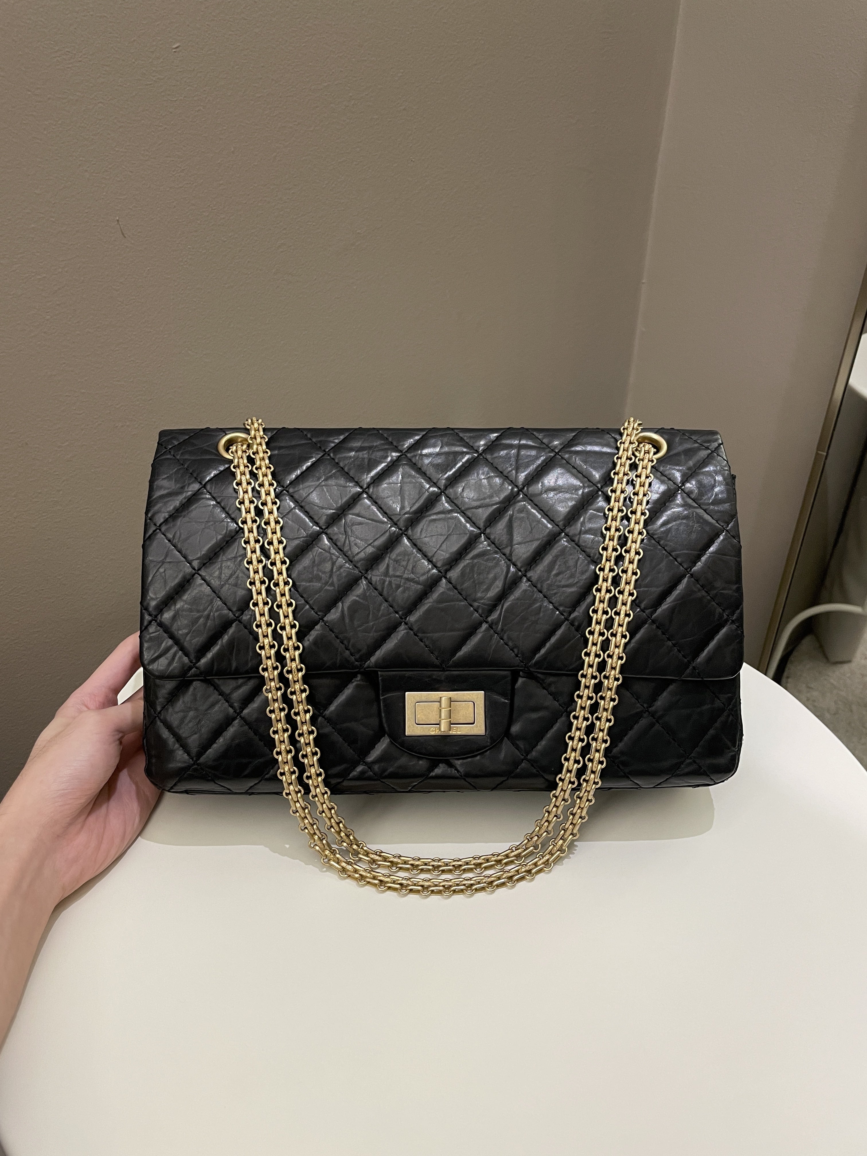 Chanel 2.55 227 Quilted Reissue Double Flap Black Aged Calfskin