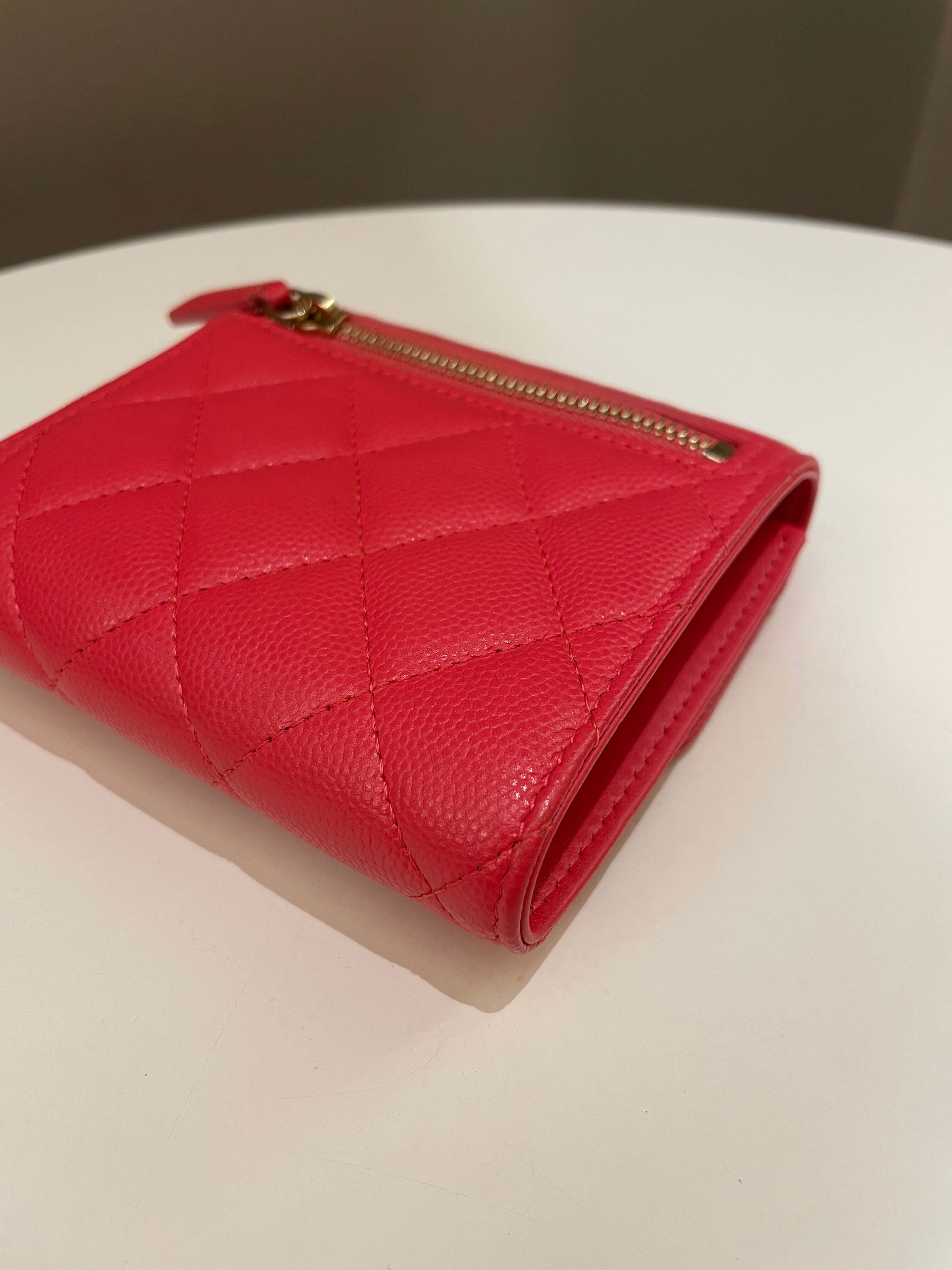 Chanel Classic Quilted Tri Fold Compact Wallet
Coral Red Caviar