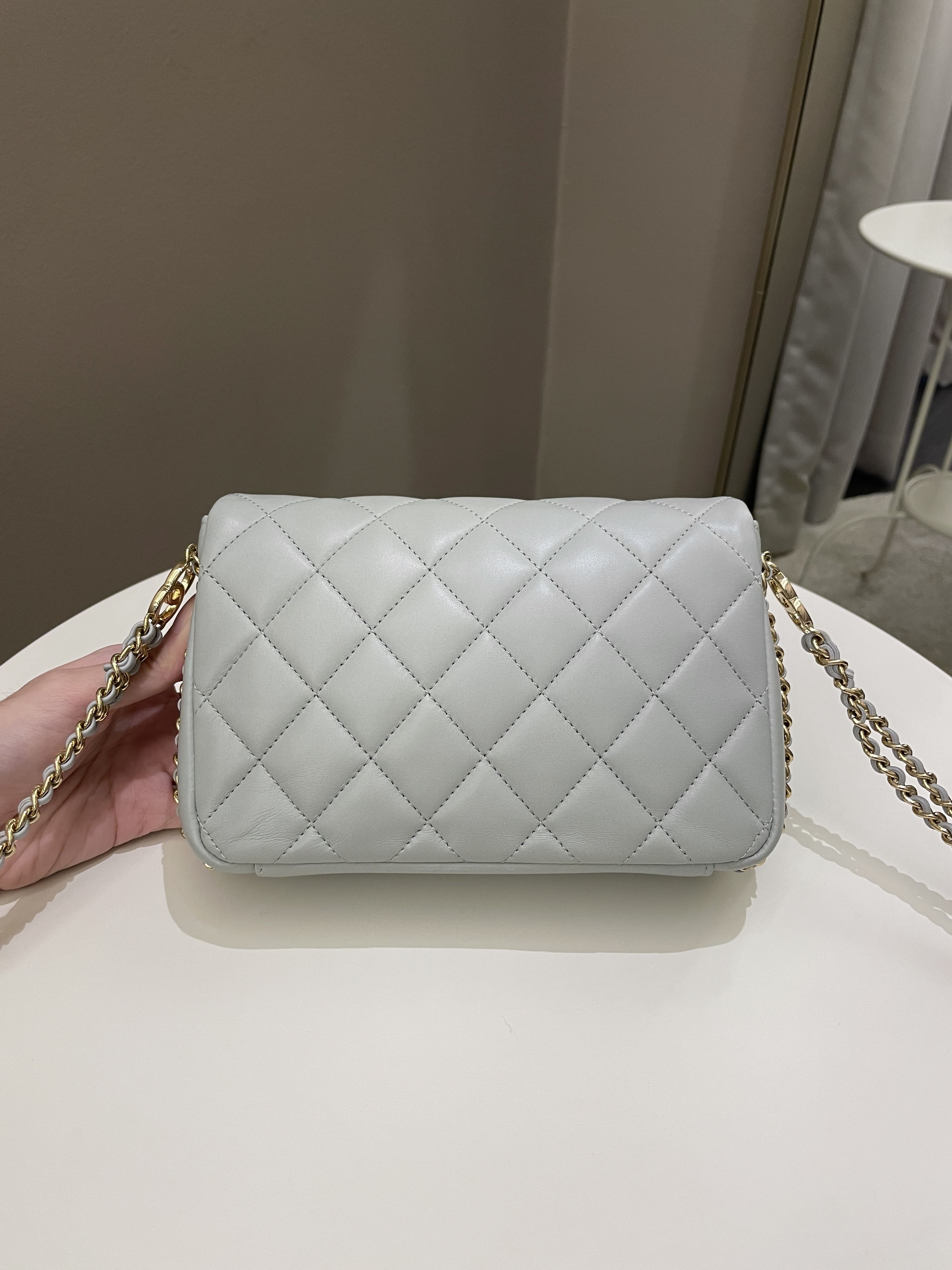 CHANEL Leather Chain Around Flap Bag Silver