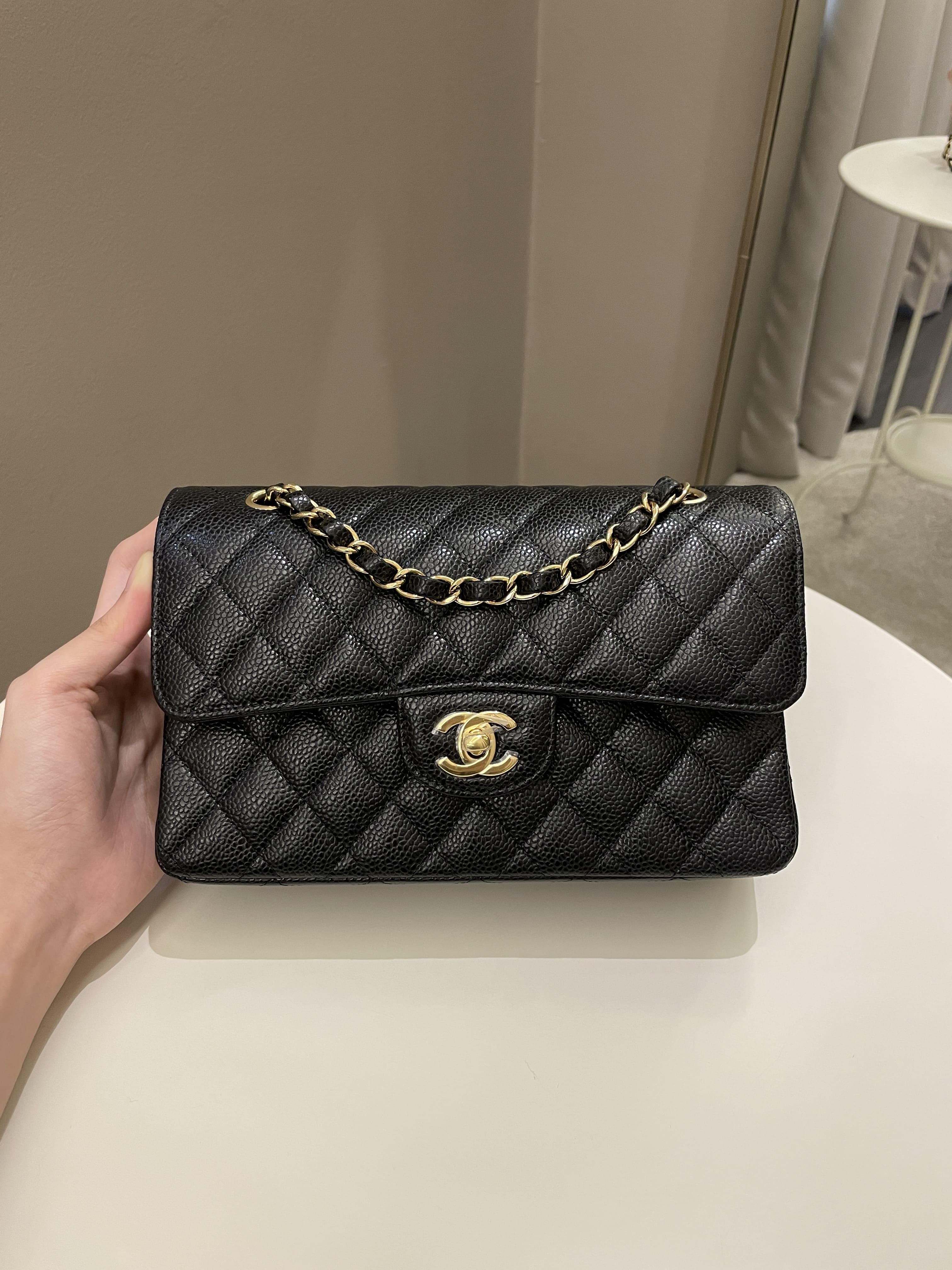 Black Chanel Small Classic Lambskin Double Flap Shoulder Bag