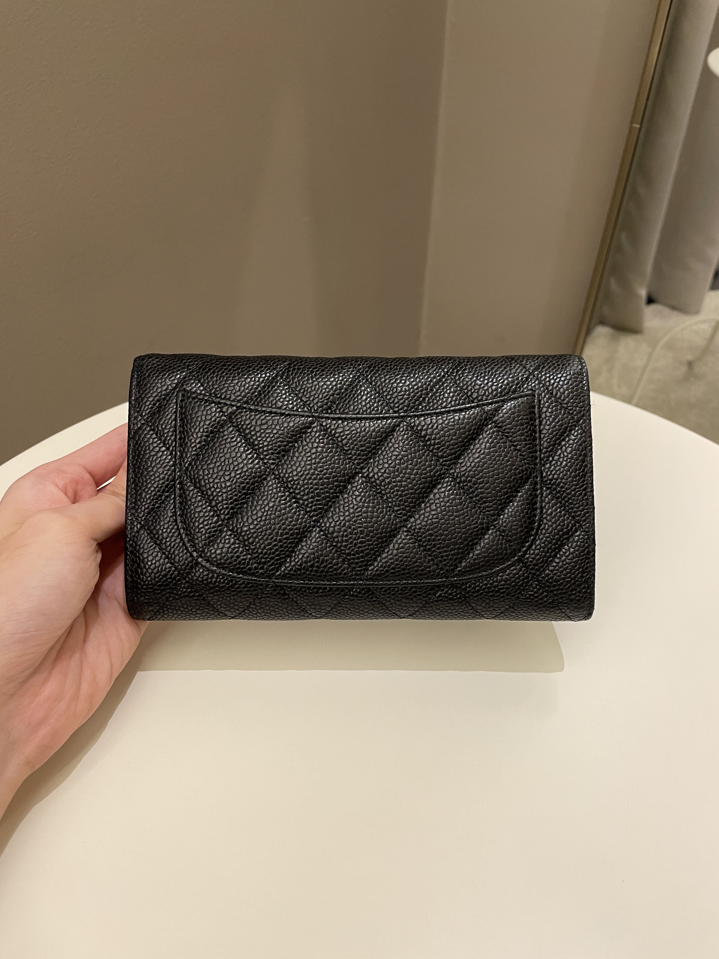 BlackChanel Lambskin Quilted Classic Long Wallet CC Logo