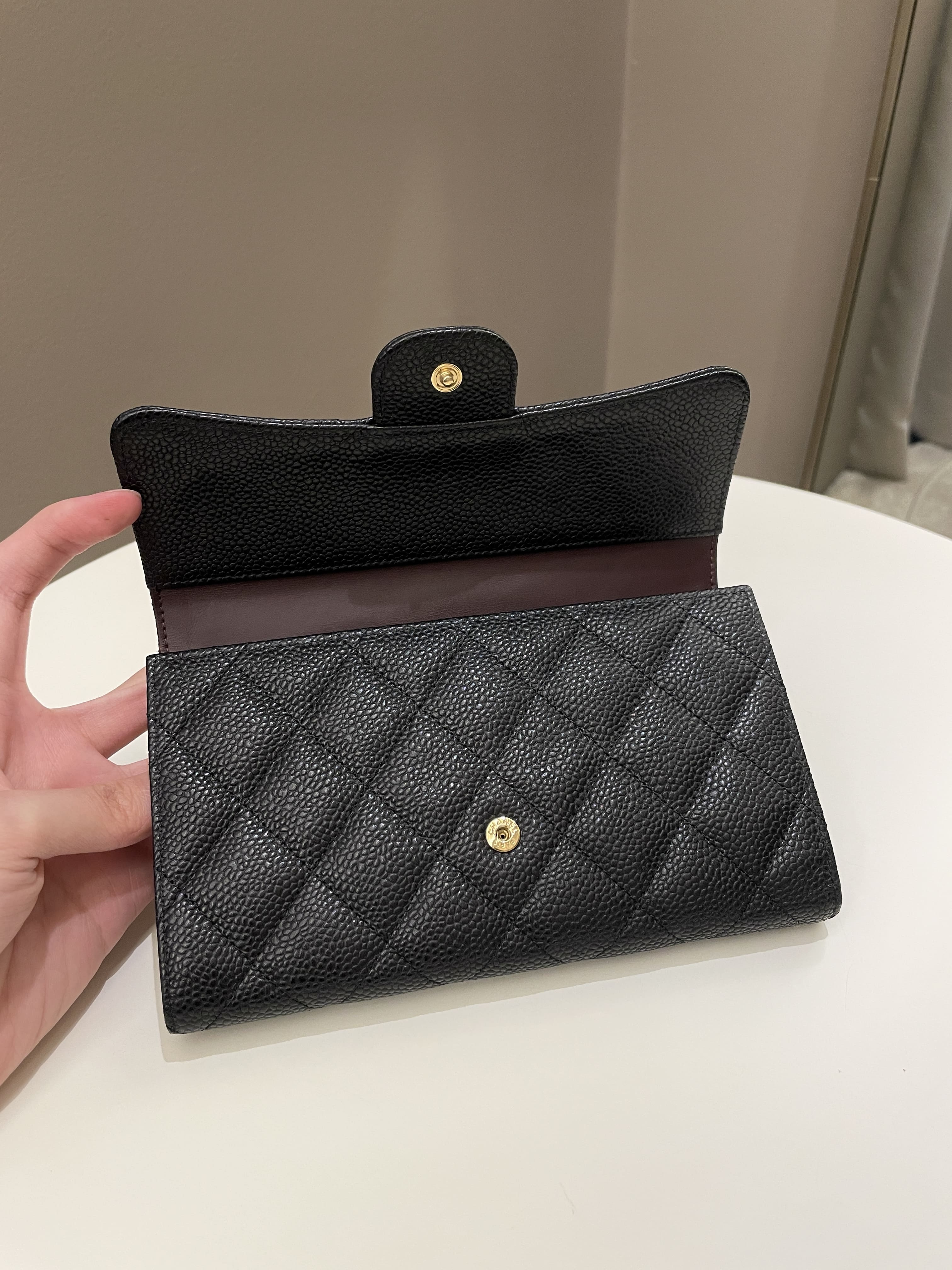 CHANEL Caviar Quilted Long Flap Wallet Black 1297992