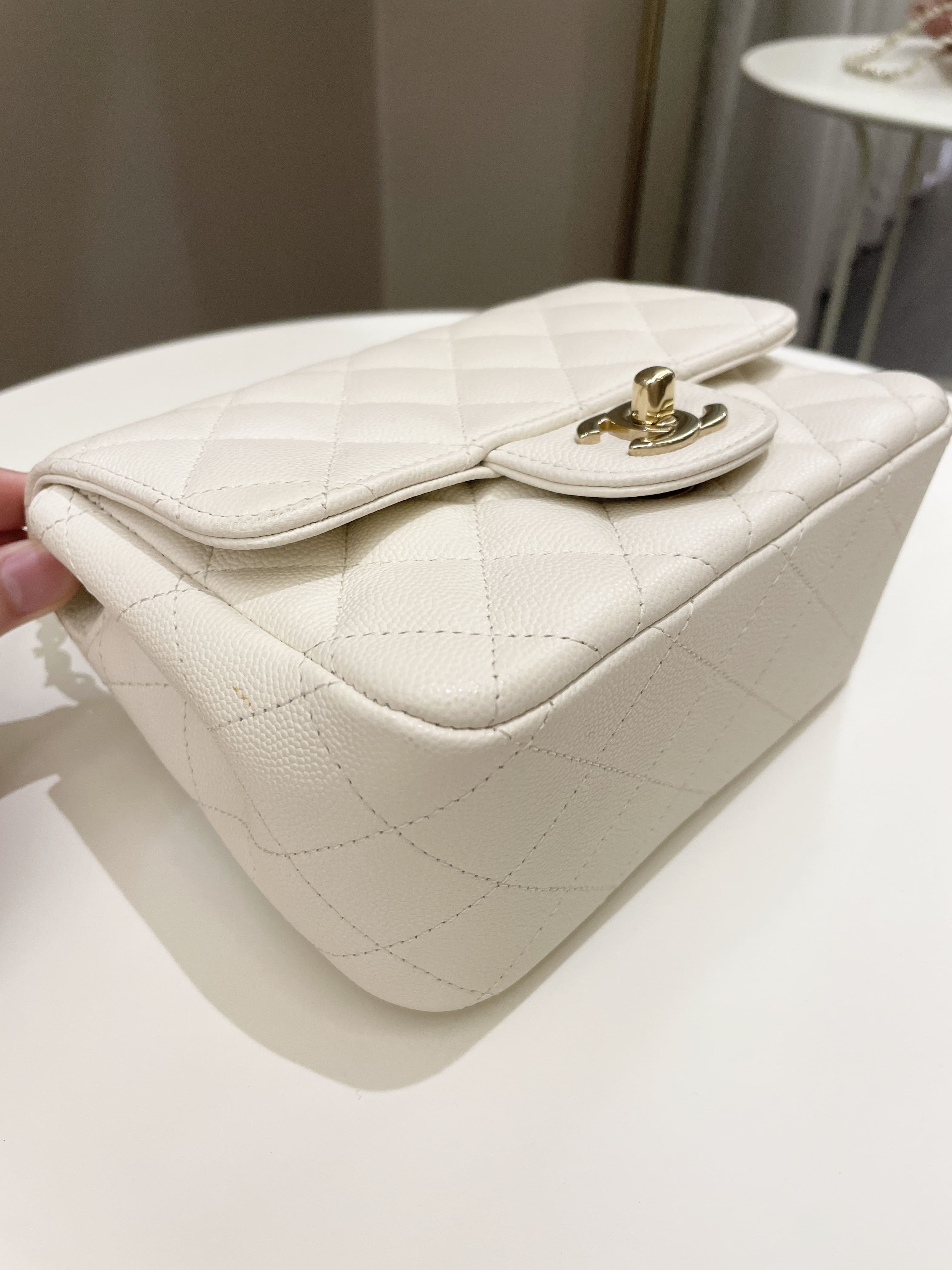 Chanel Classic Quilted Mini Square Ivory Caviar