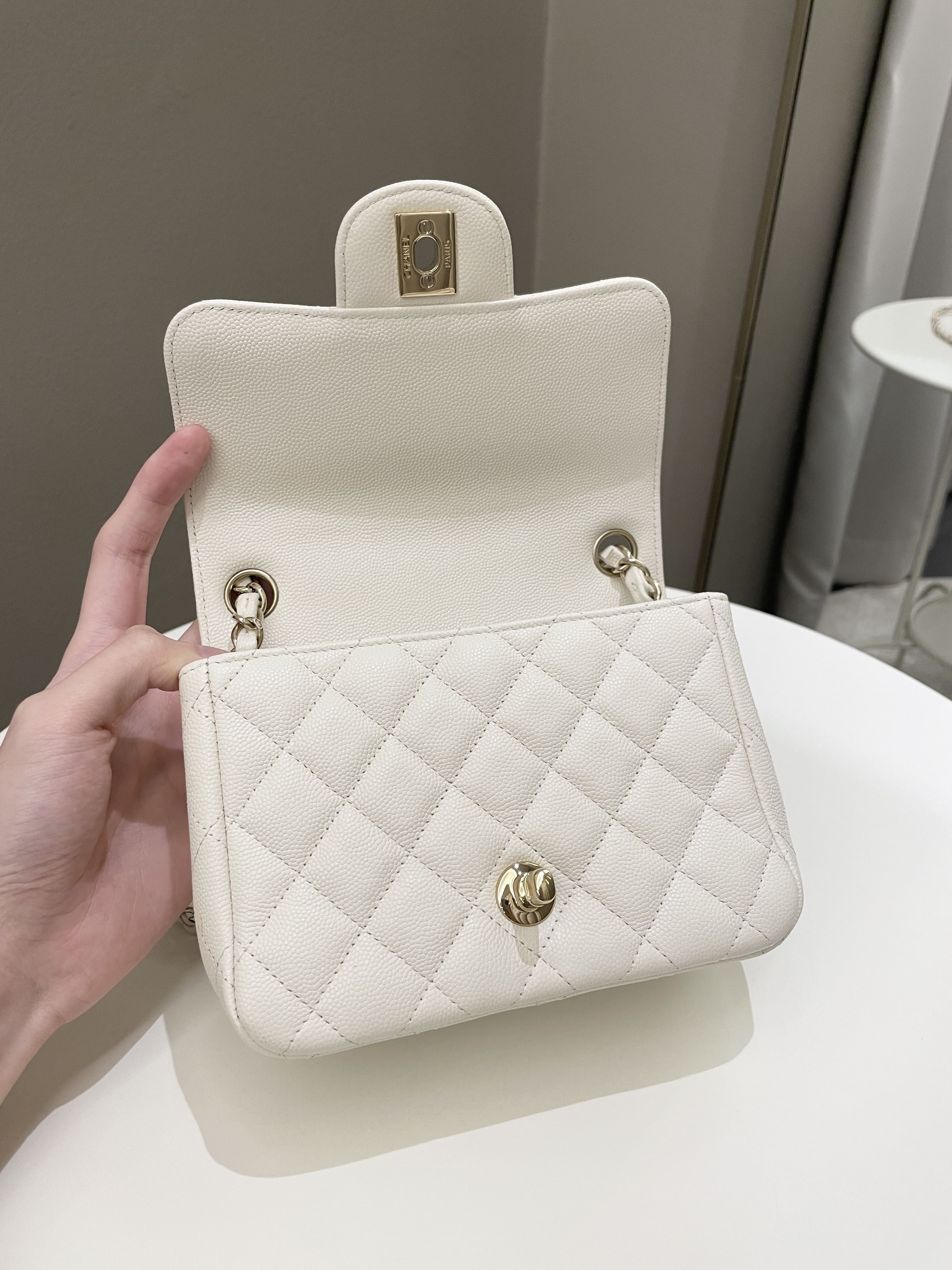 Chanel Classic Quilted Mini Square Ivory Caviar