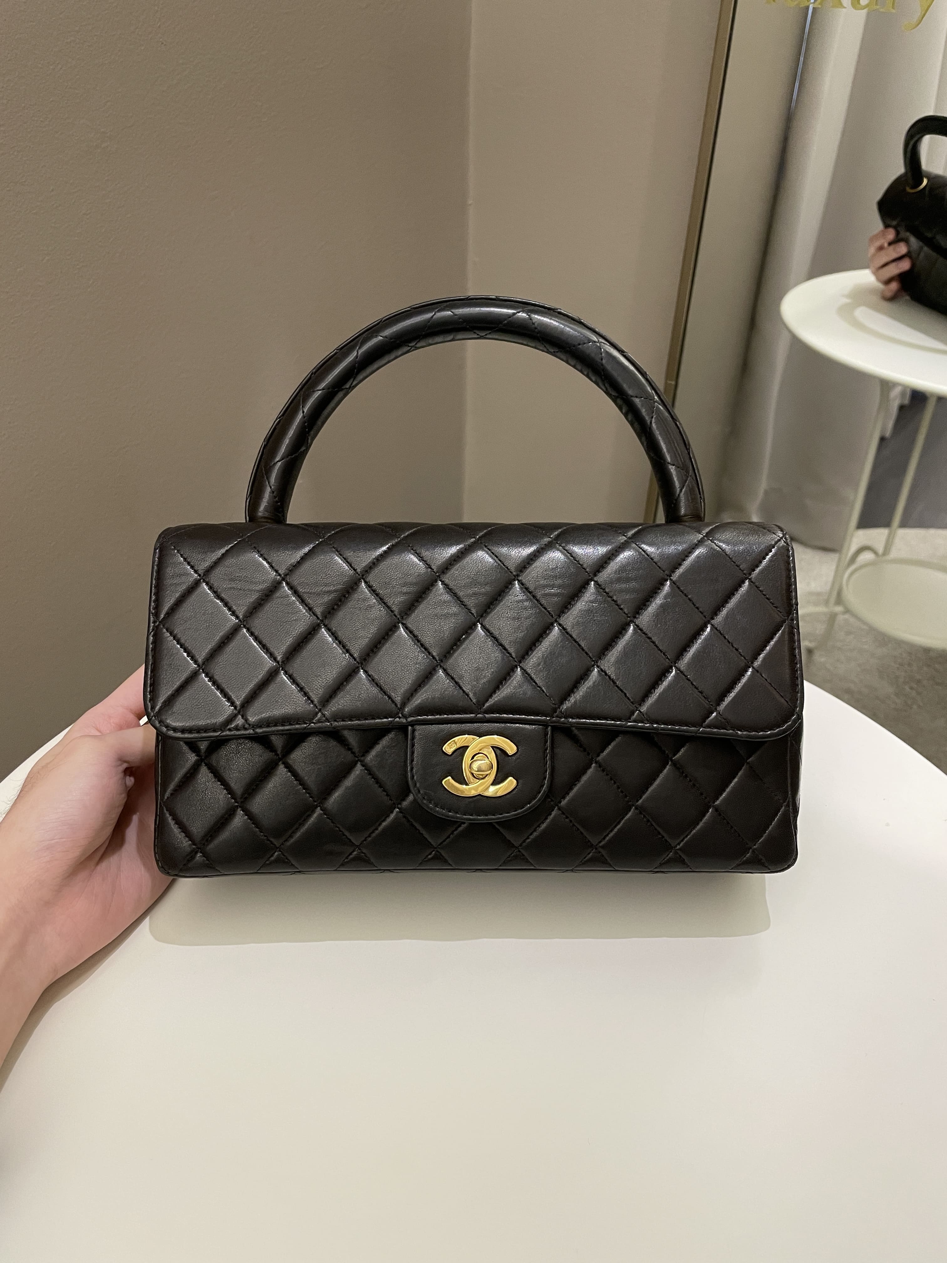 Chanel Vintage Quilted Kelly Top Handle Black Lambskin