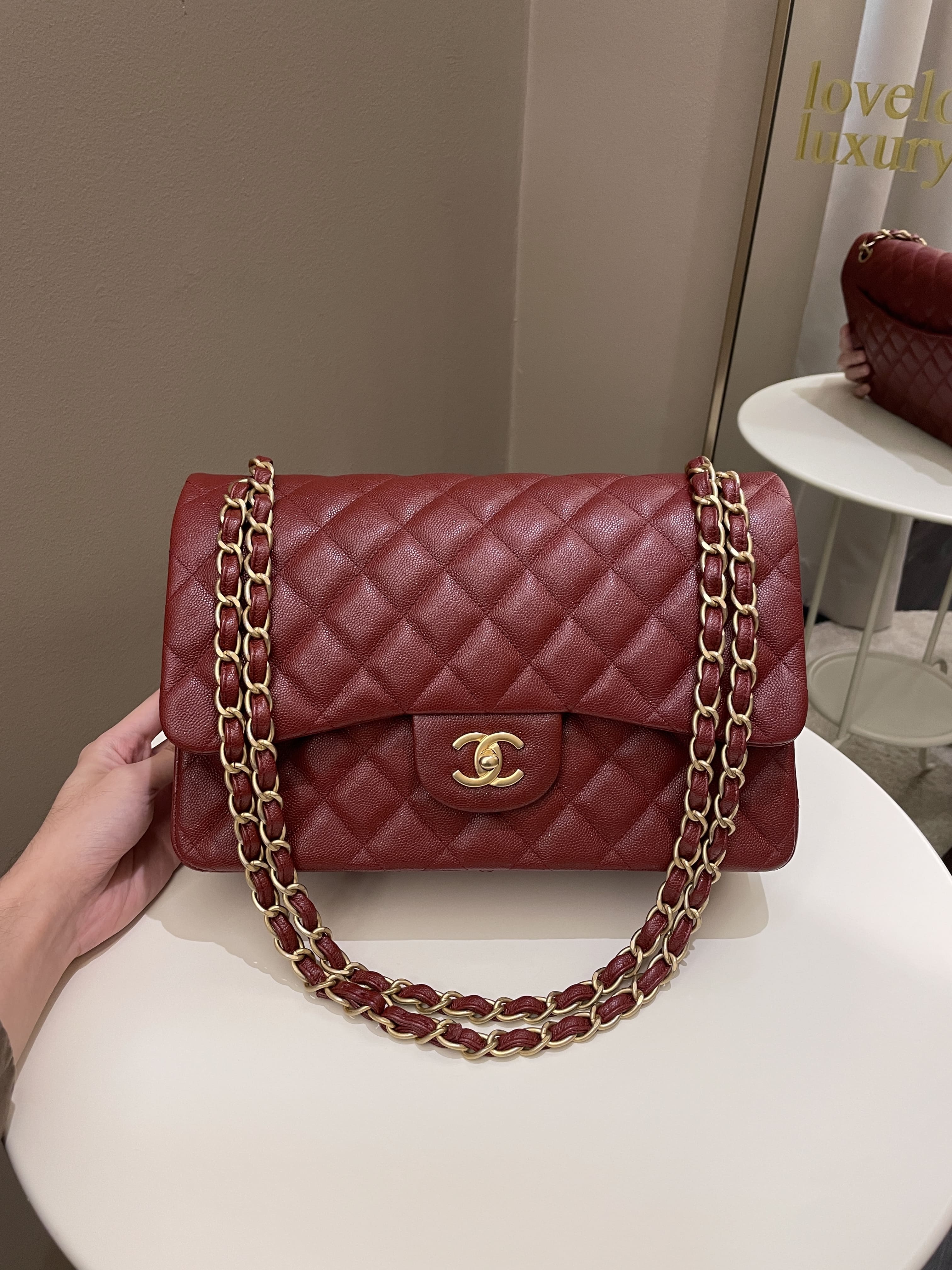 Chanel Burgundy Jumbo Classic Flap Bag  Baghunter