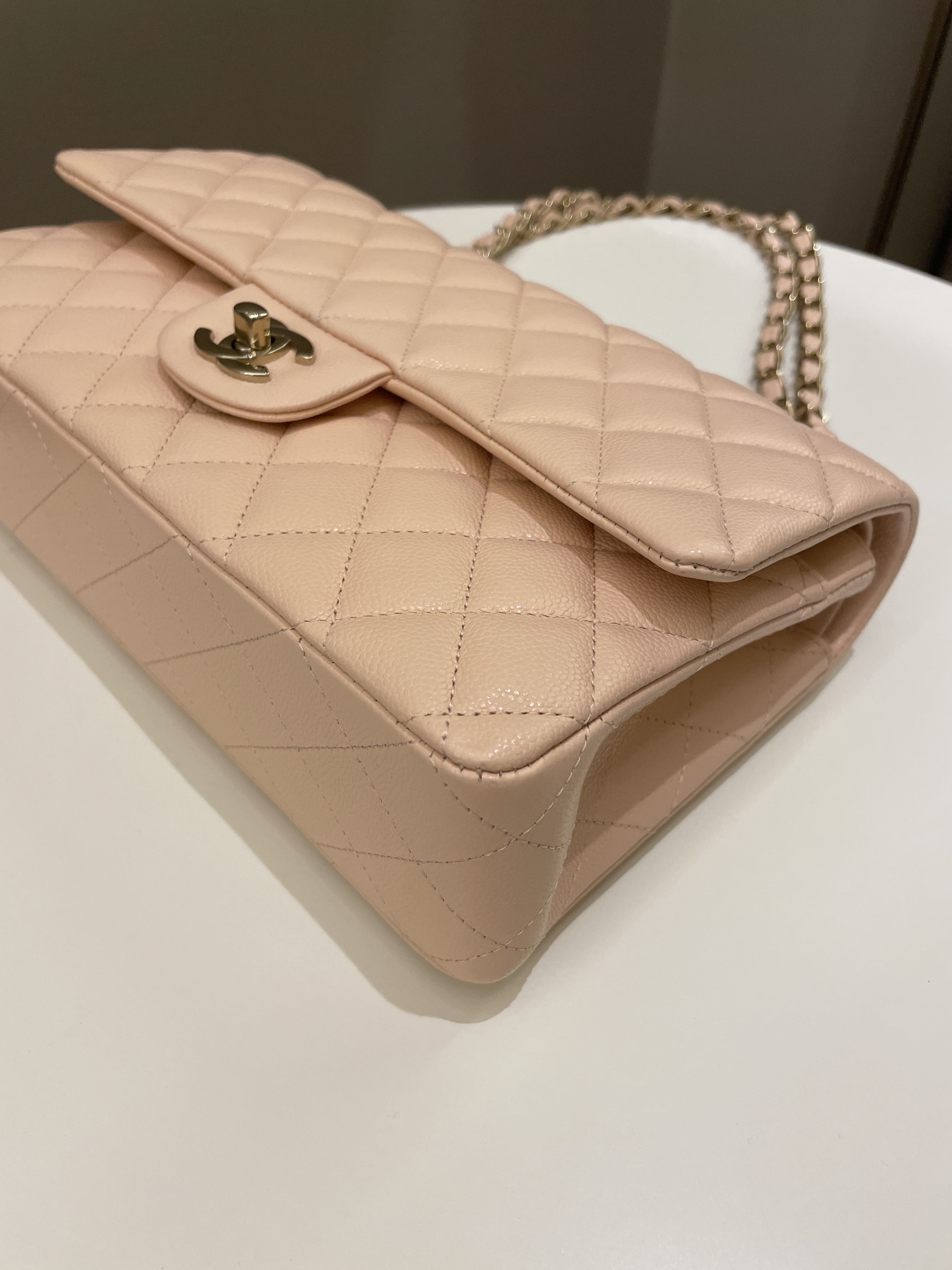 Chanel Classic Quilted Medium Double Flap Beige Peach Caviar