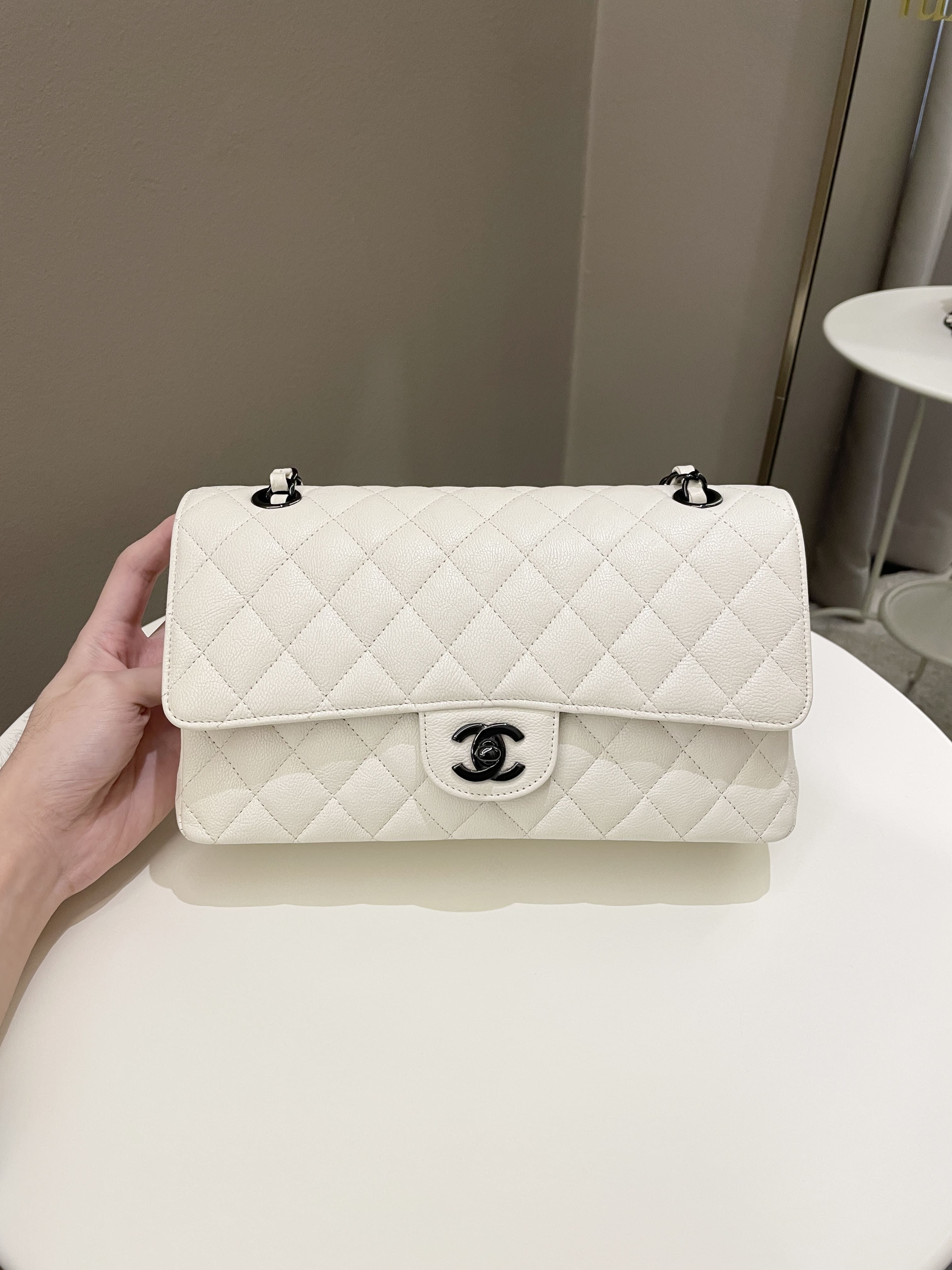 Chanel Classic Quilted Medium Double Flap Ivory Calf