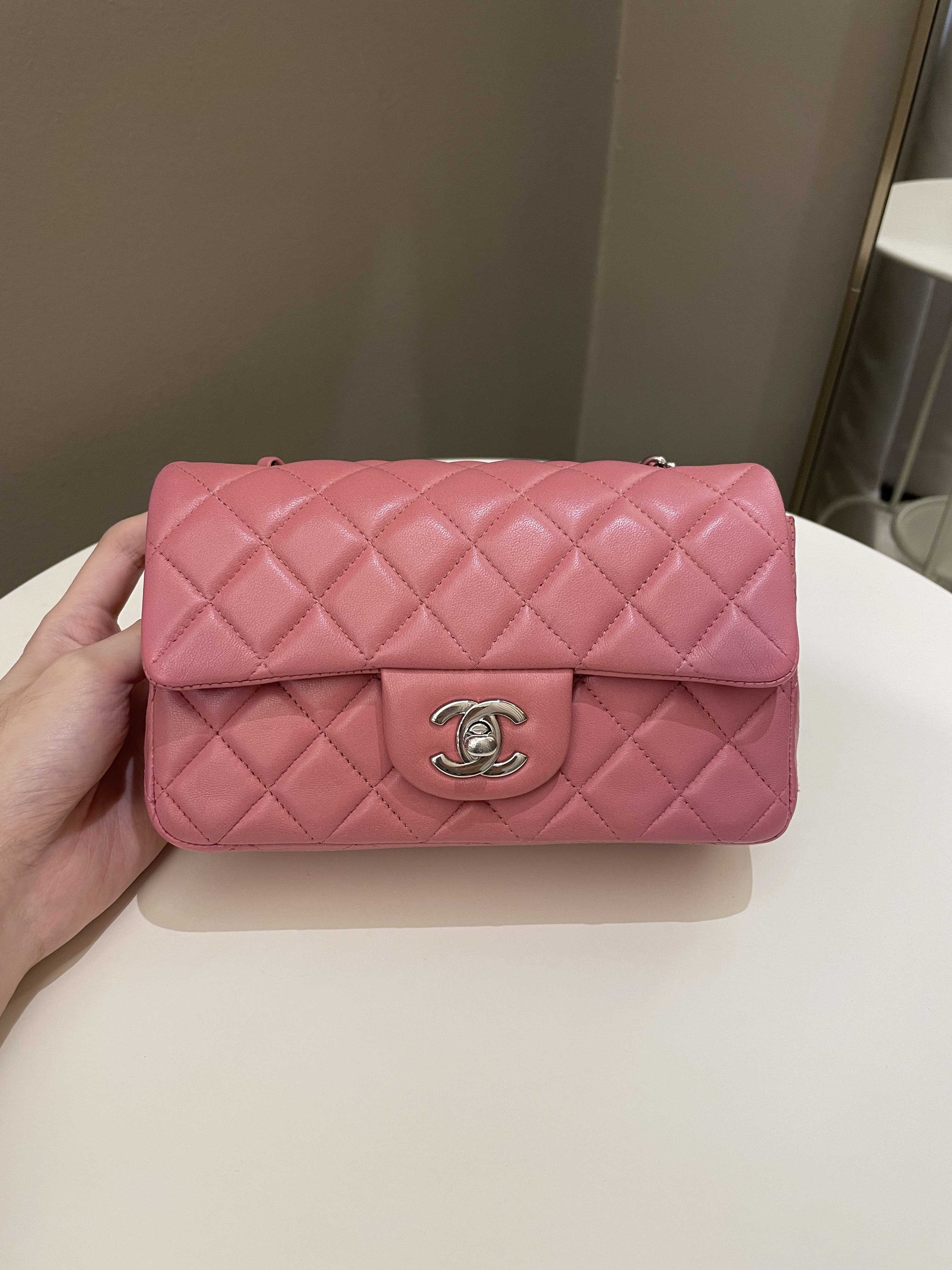 Chanel Light Pink Quilted Lambskin Mini Rectangle Classic Single