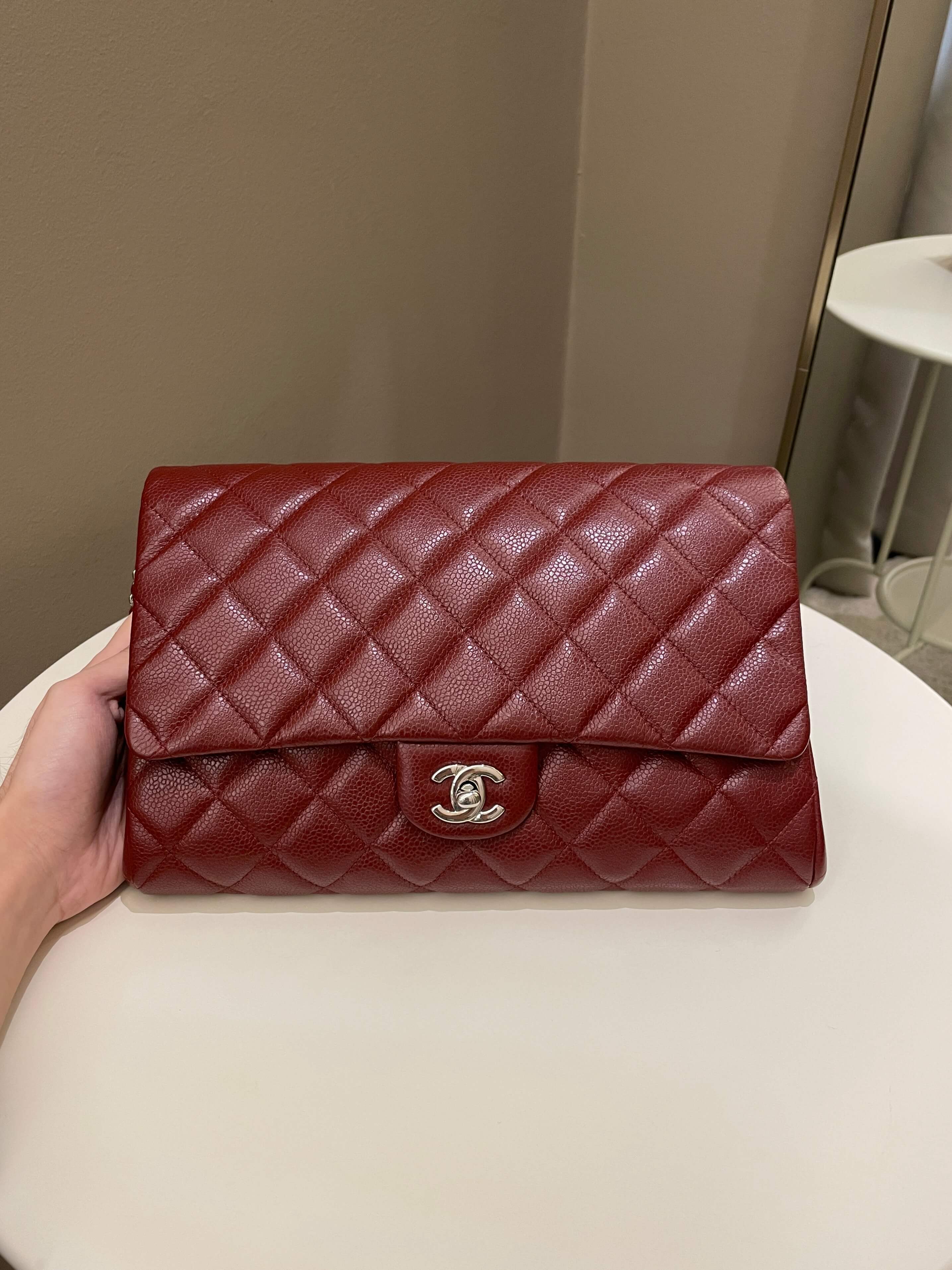 Chanel Quilted Timeless Flap Clutch Bag Burgundy Caviar