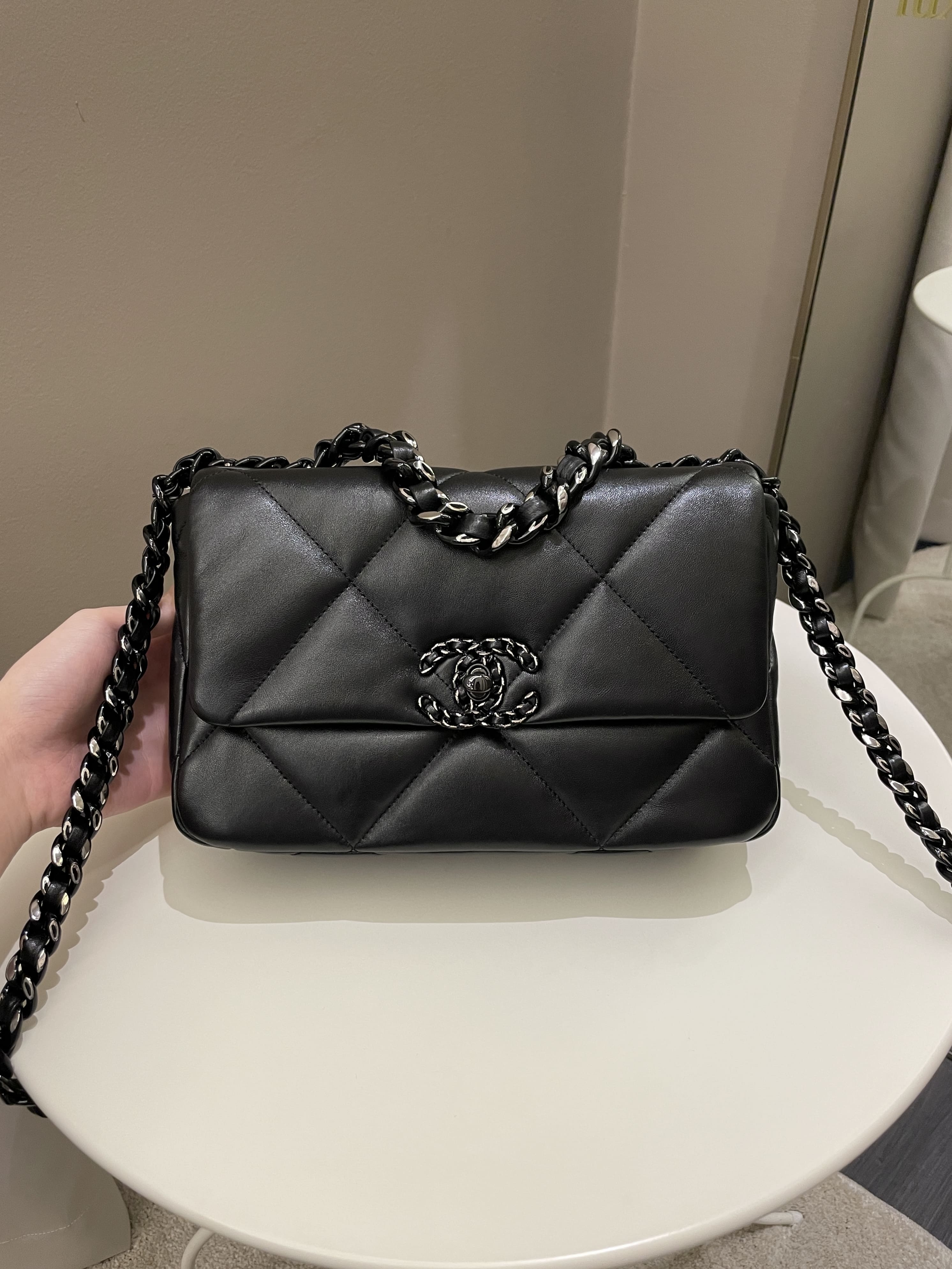 CHANEL 19 SMALL AND MEDIUM/LARGE COMPARISON W/MOD SHOTS & WHAT