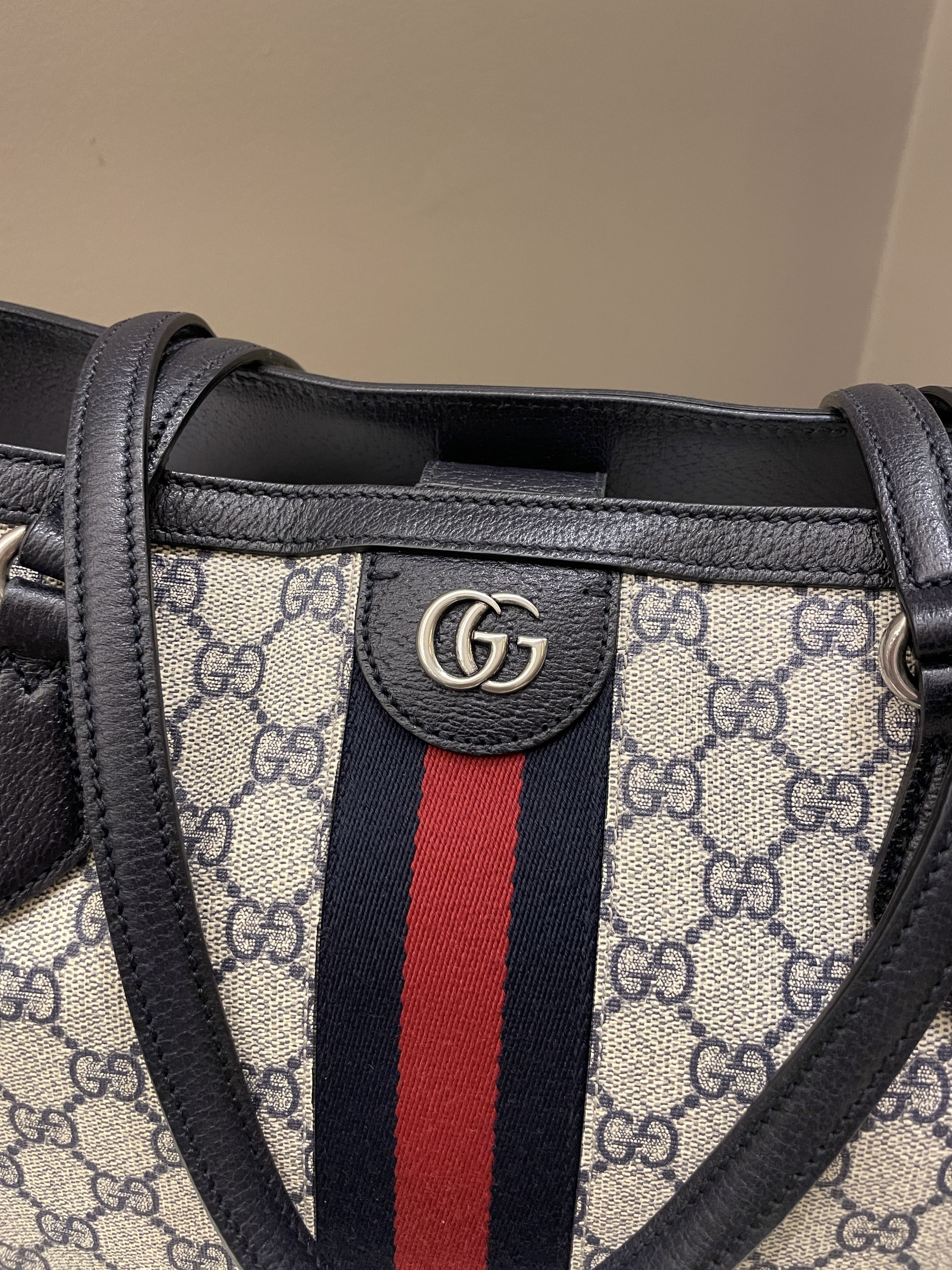 Ophidia GG medium tote in beige and blue Supreme