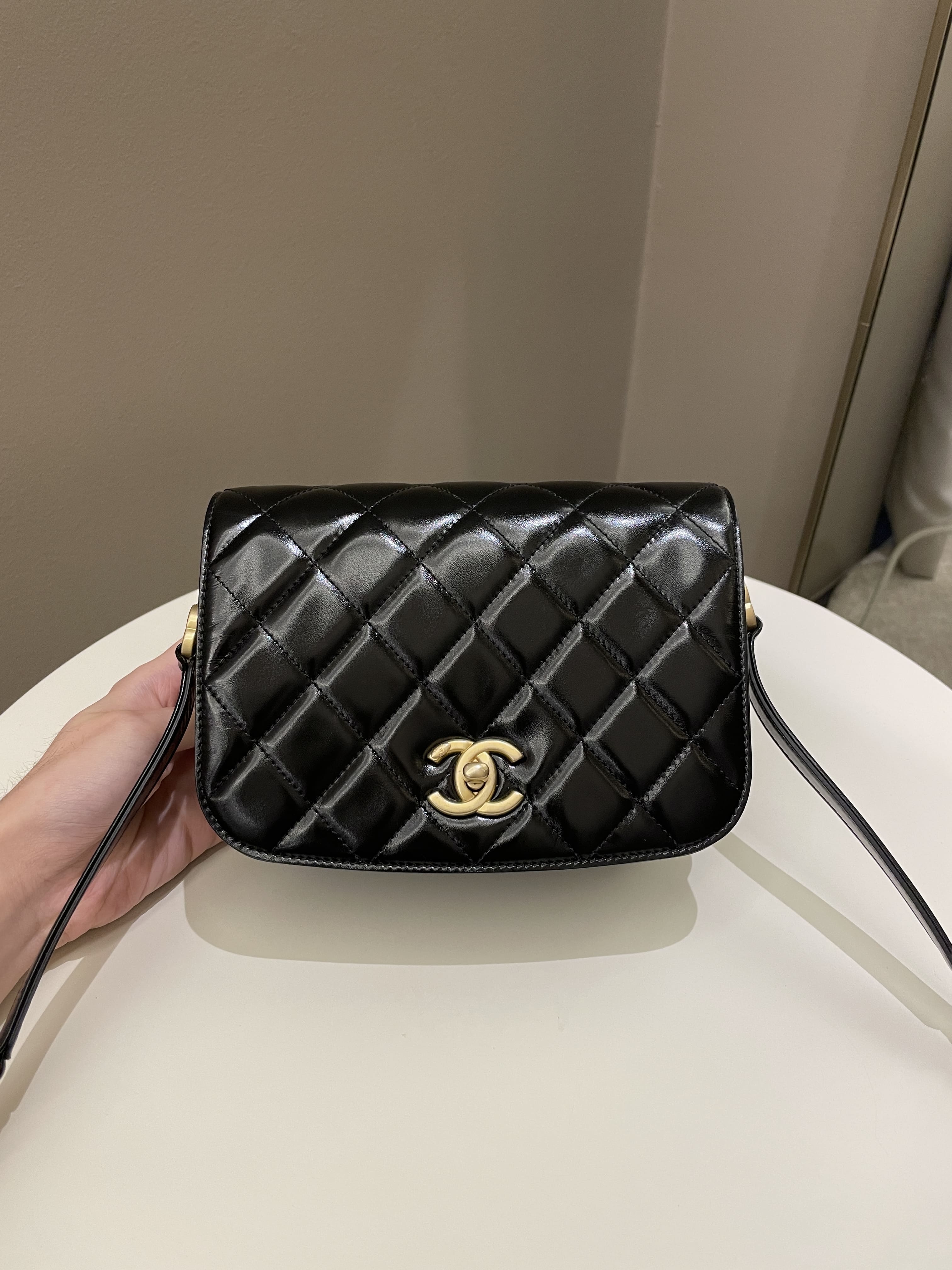 Chanel CC Mini Messenger Bag Black Coated Calfskin / Suede