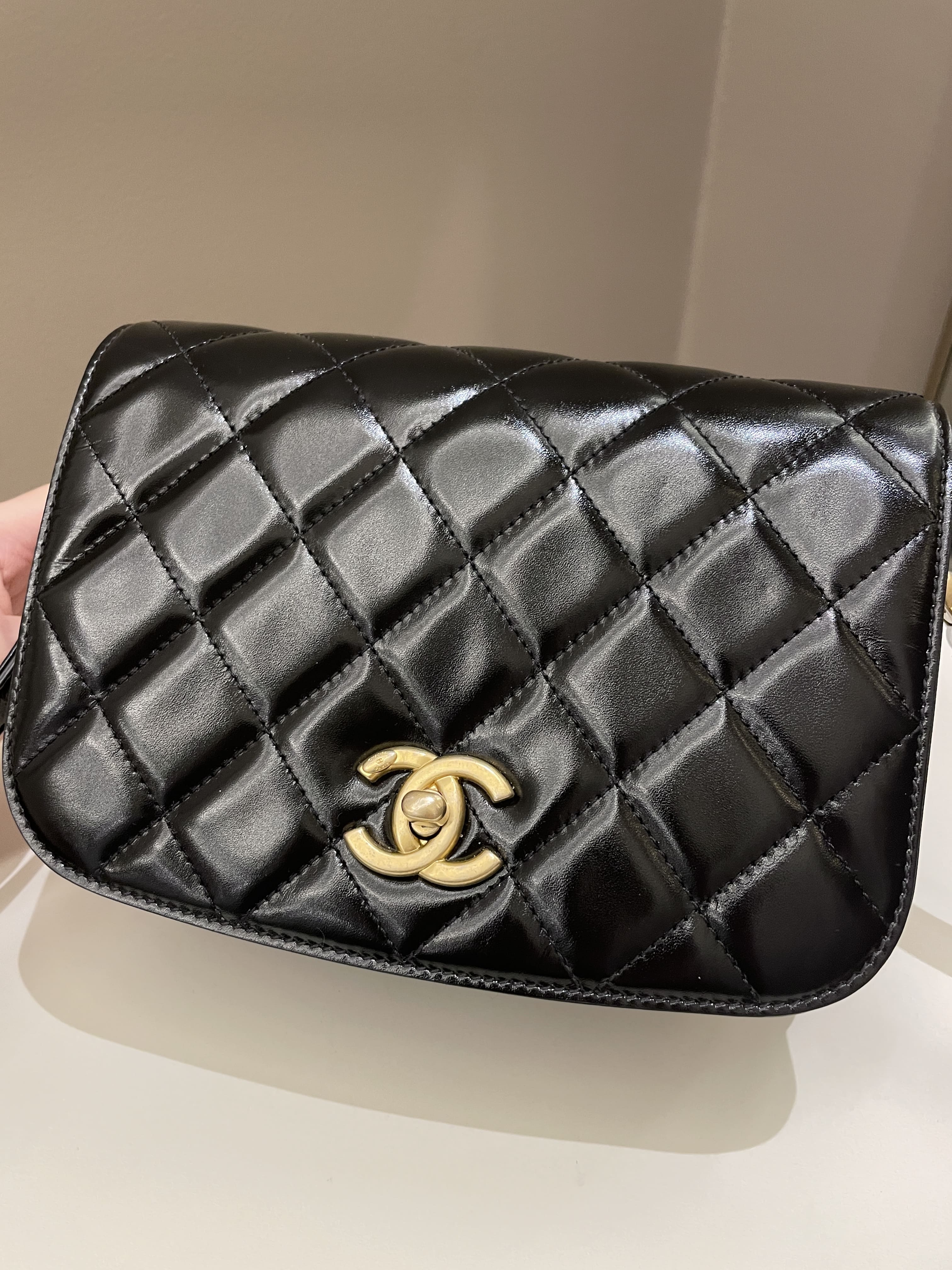 Chanel CC Mini Messenger Bag Black Coated Calfskin / Suede