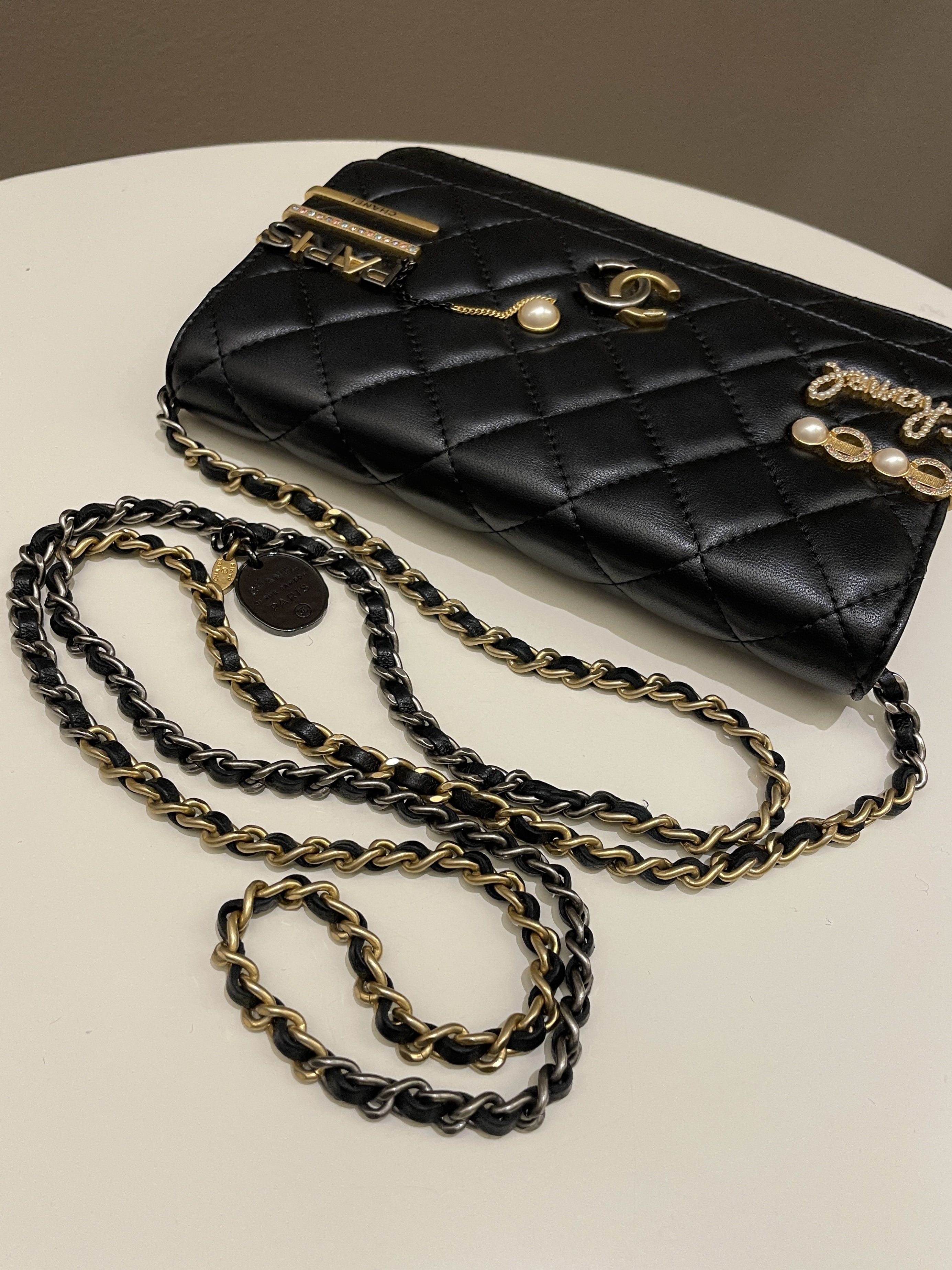 Chanel Coco Pearl Signature Wallet on Chain Black Lambskin