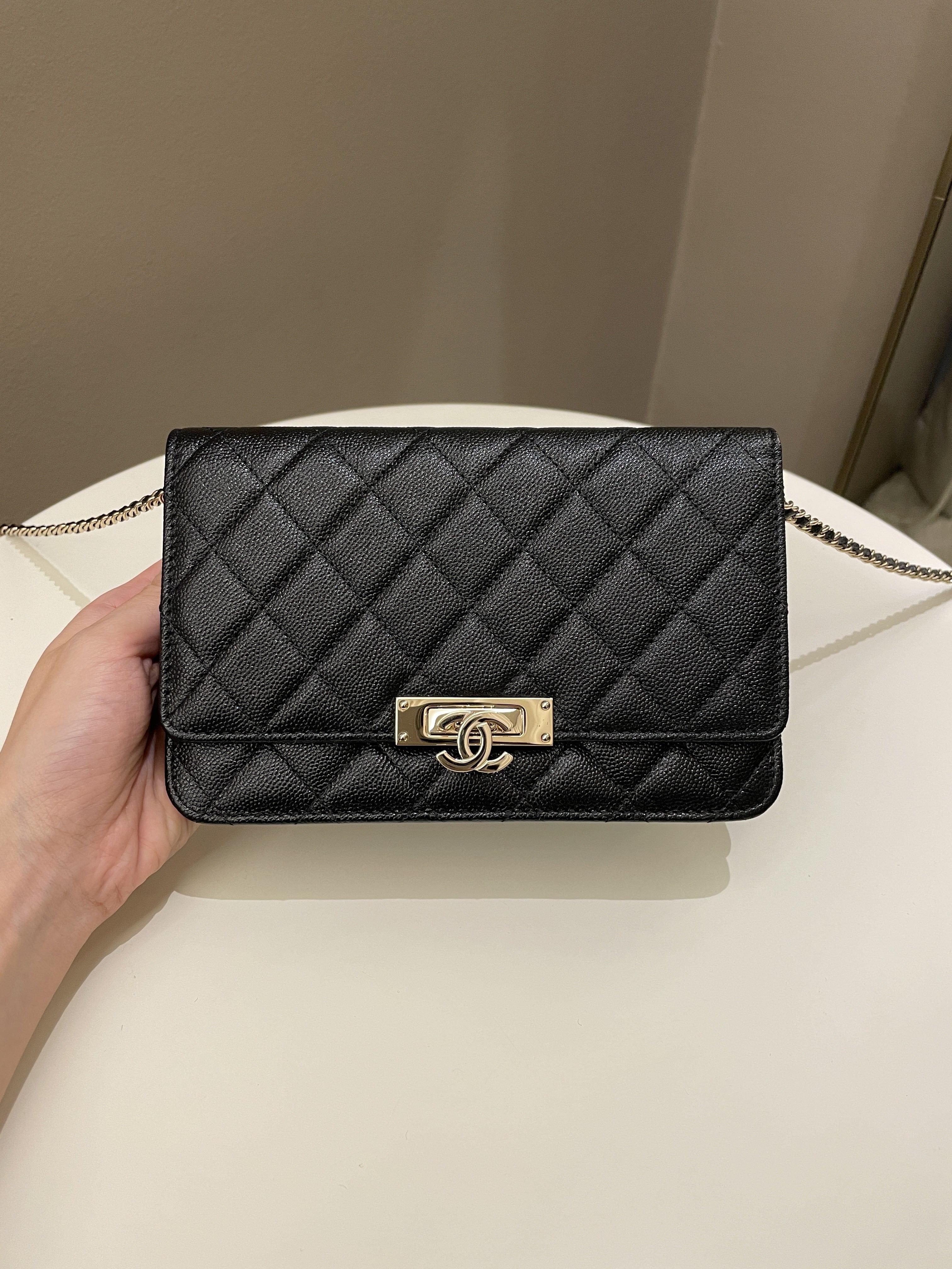 Chanel Black Quilted Patent Leather Golden Class East/West Medium Flap Bag  - Yoogi's Closet