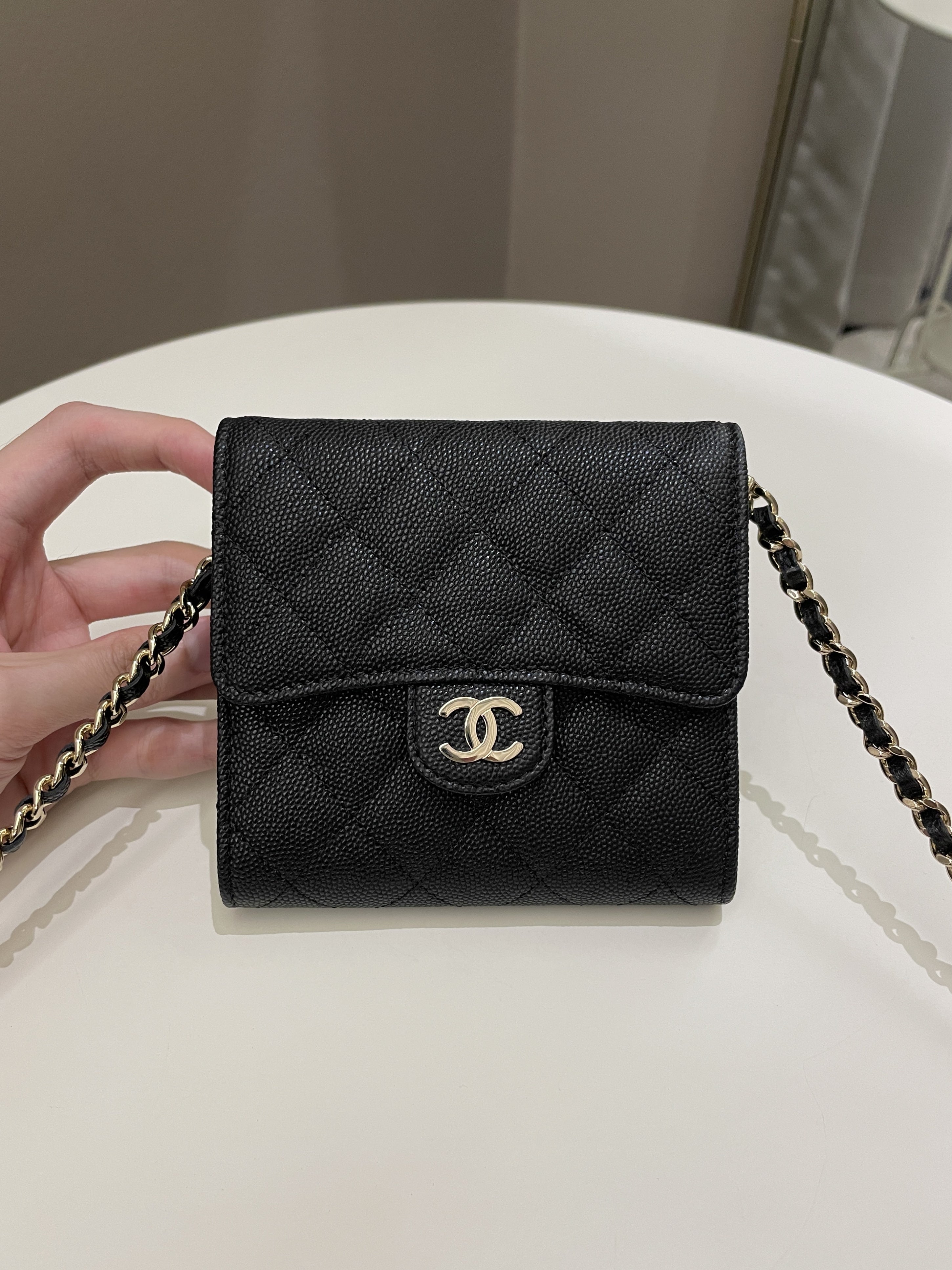 Chanel Quilted Compact Wallet On Chain Black caviar