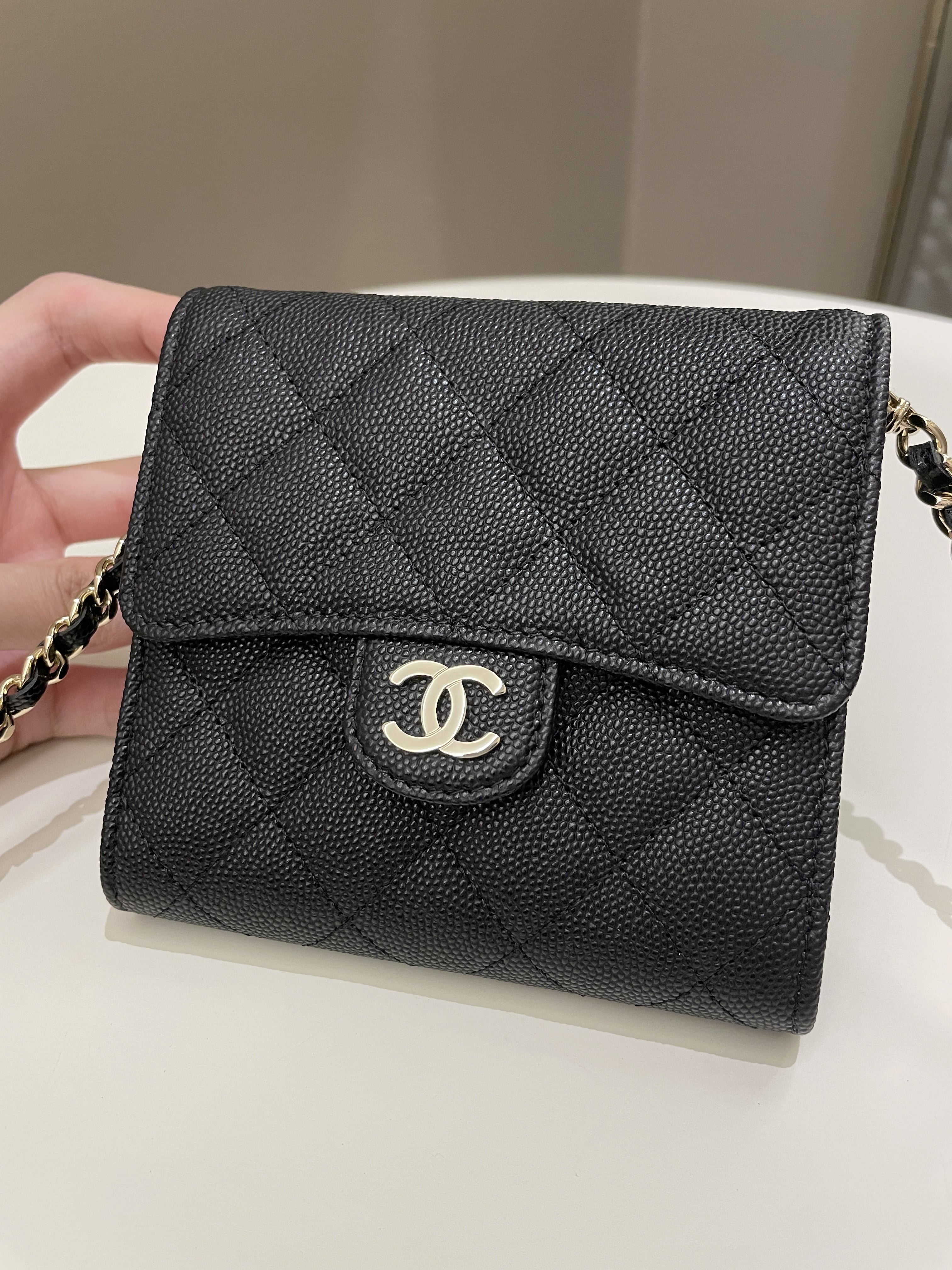 Chanel Quilted Compact Wallet On Chain Black caviar