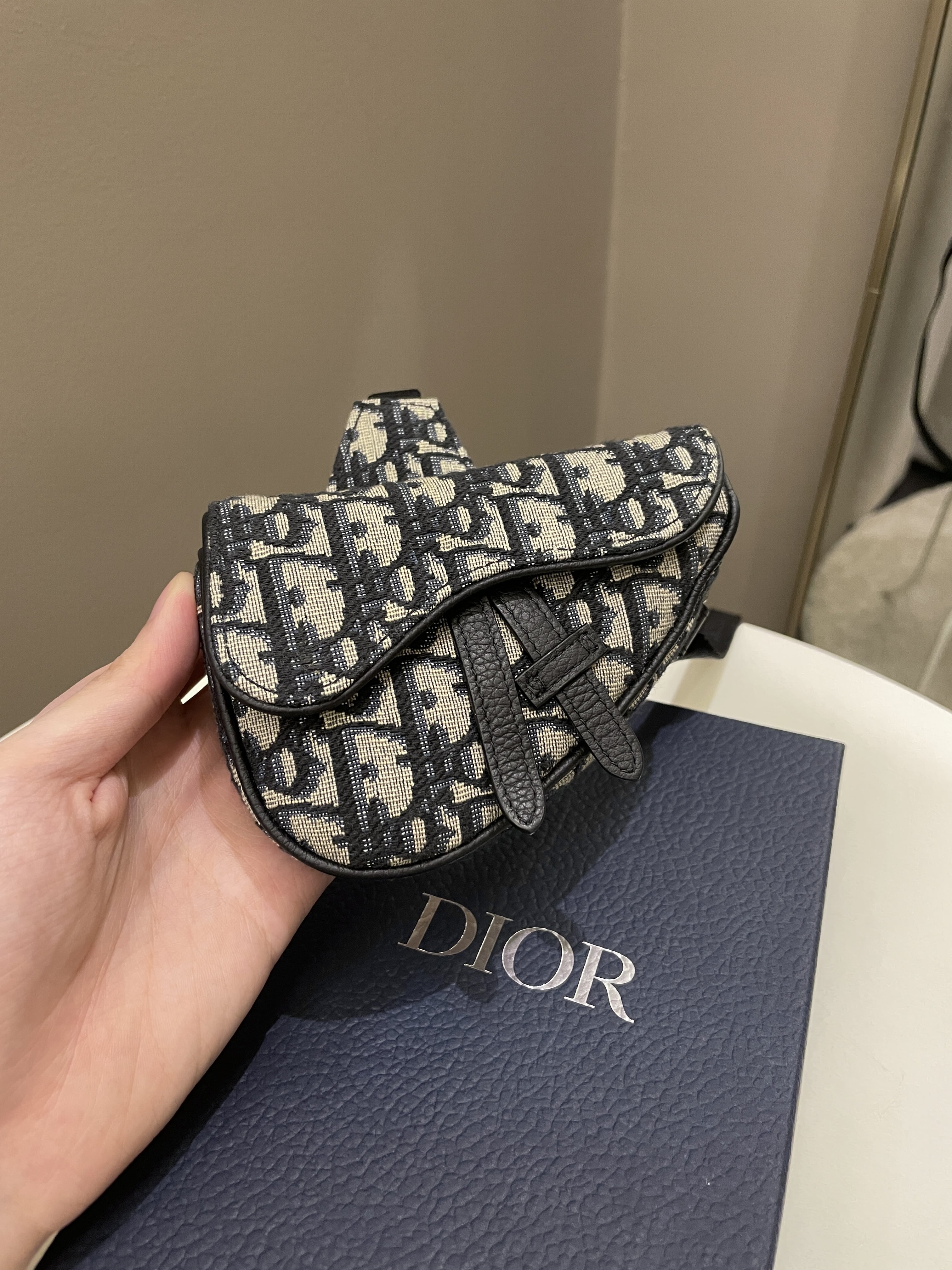 Dior Saddle Nano Crossbody Case Blue Oblique