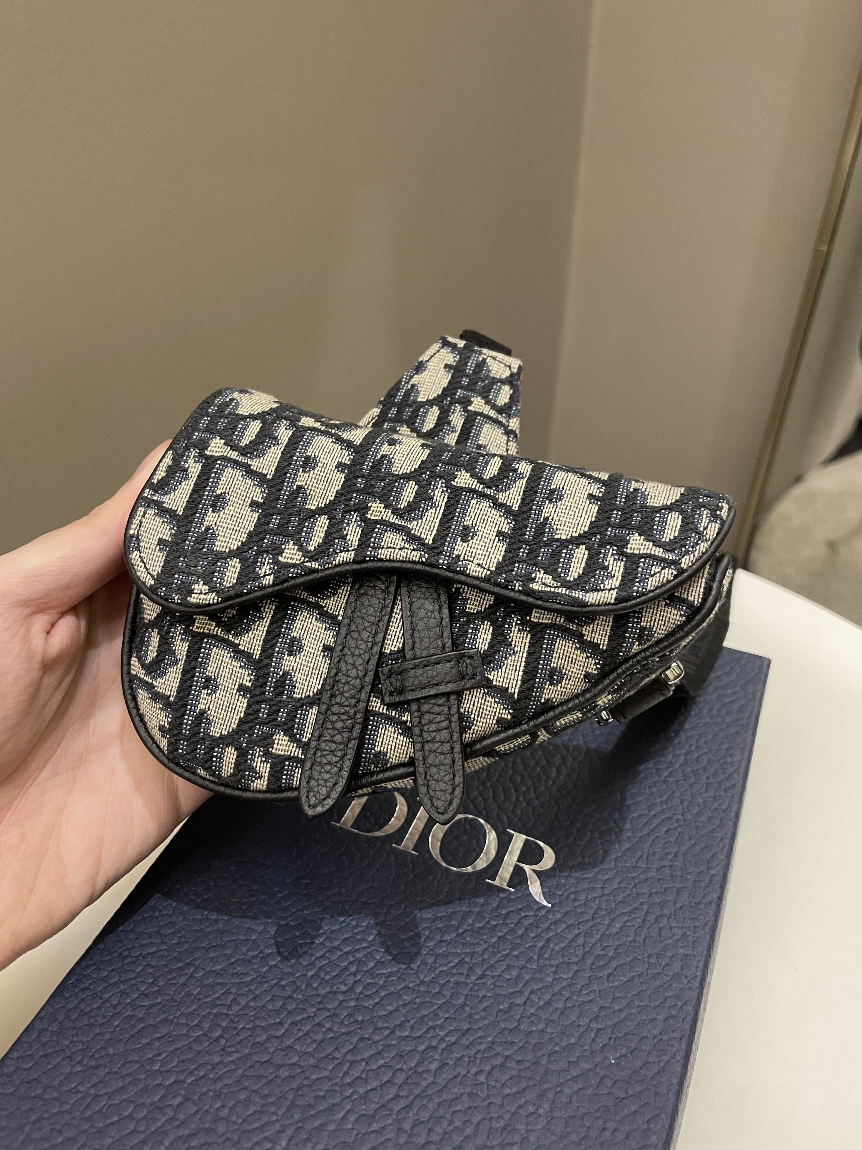 Dior Saddle Nano Crossbody Case Blue Oblique