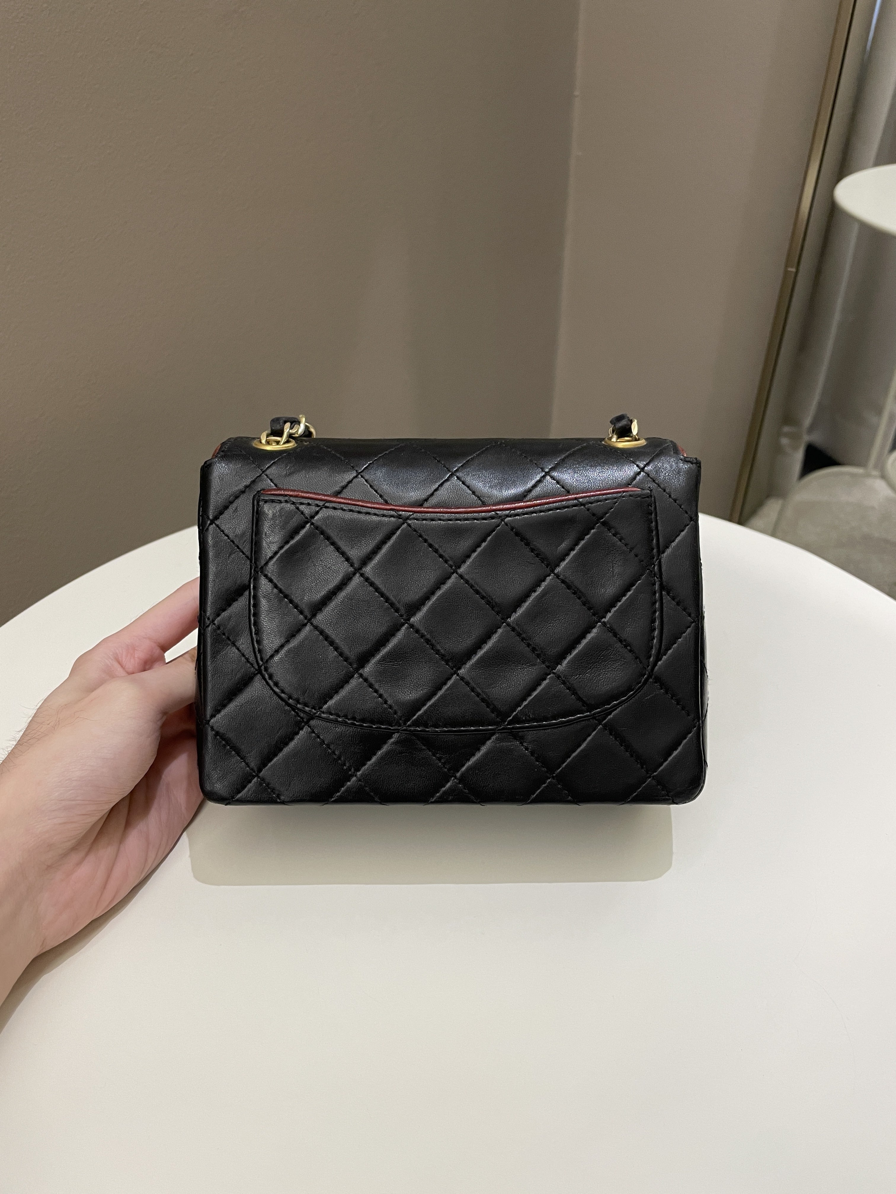 Chanel Vintage Classic Bi Tone Quilted Mini Square Black/ Red Lambskin