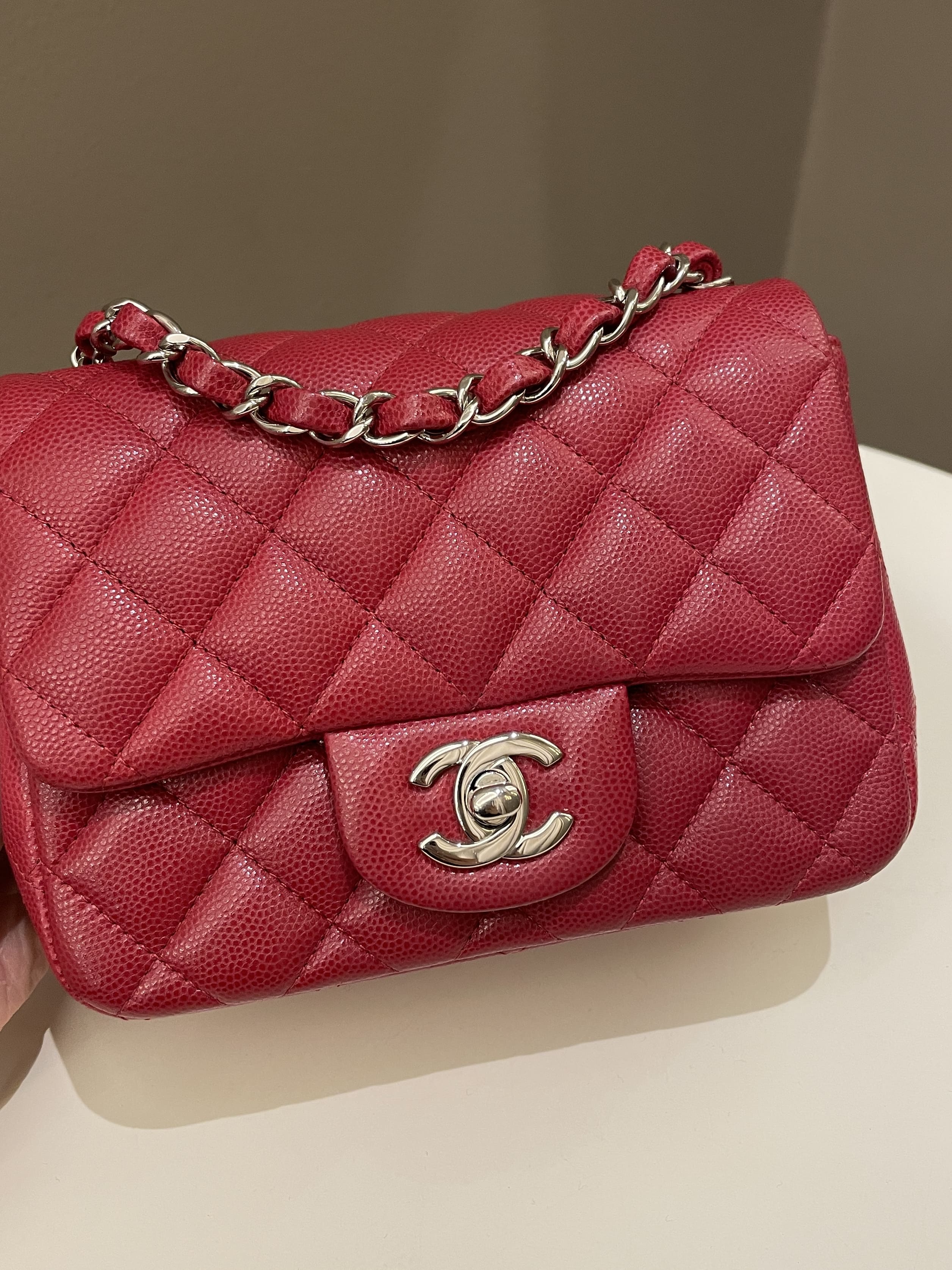 Chanel 18B Classic Quilted Mini Square Red Caviar