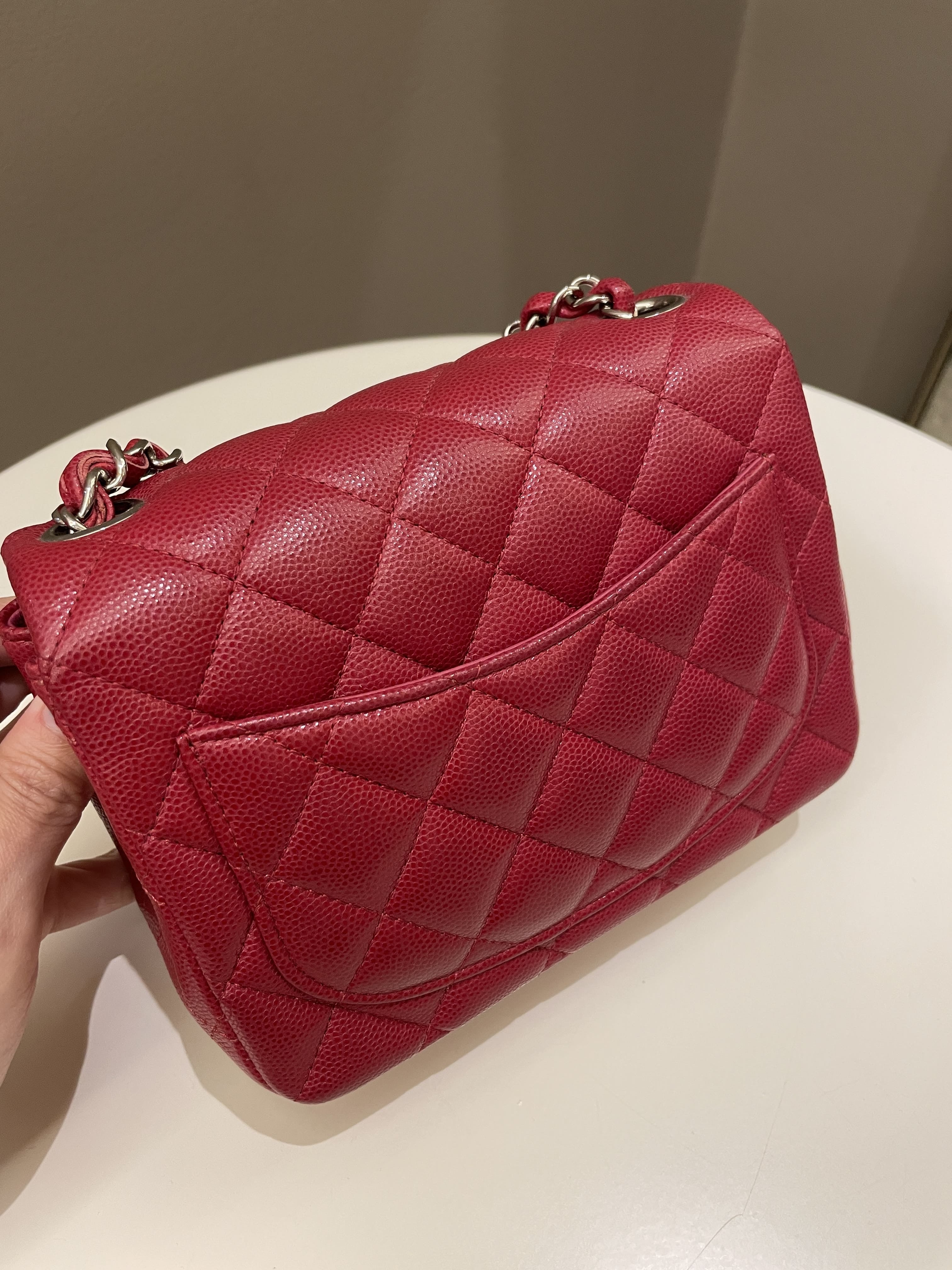 Chanel 18B Classic Quilted Mini Square Red Caviar