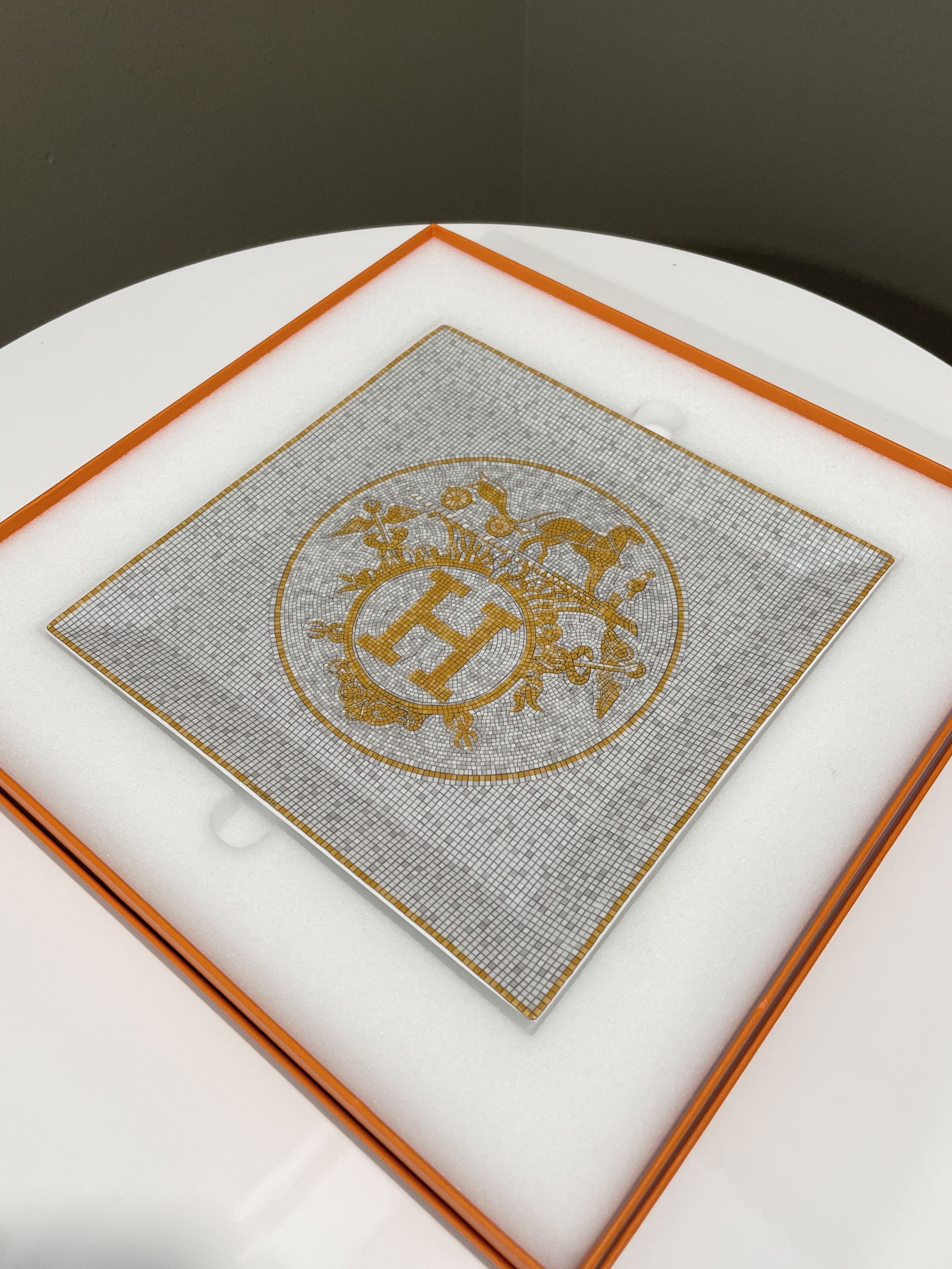 Hermes Mosaique au 24 Gold Square Plate Porcelain