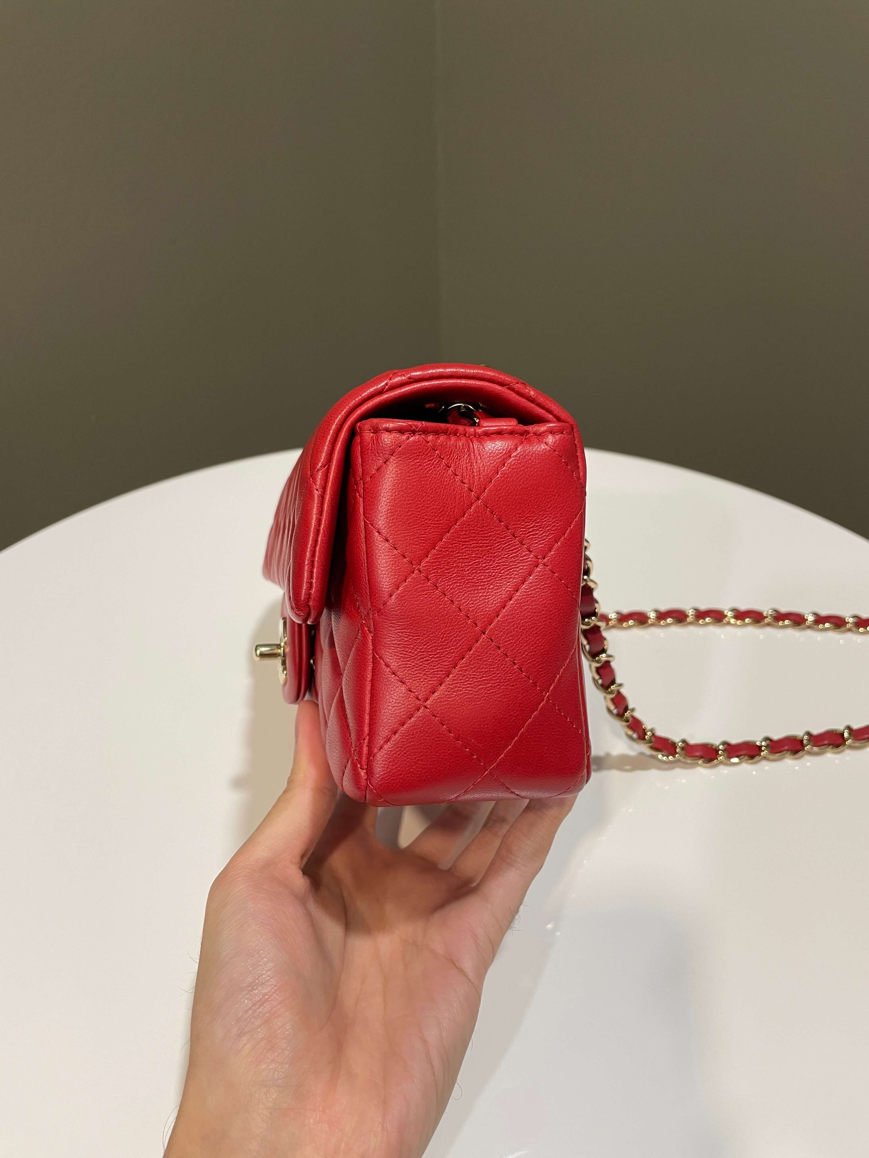 Chanel 20S Classic Quilted Mini Rectangular Dark Red Lambskin
