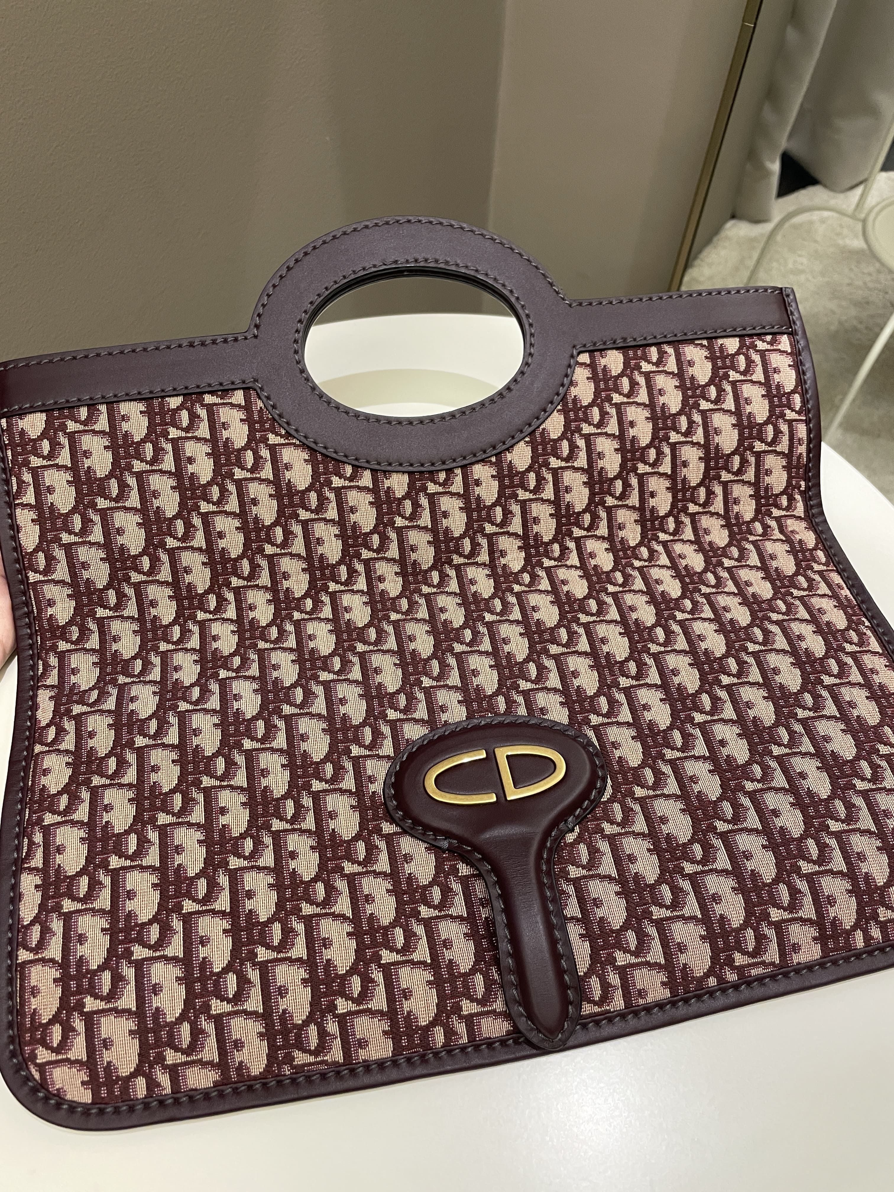 Dior Women’s Oblique Addict Folding Clutch Bag Burgundy Oblique