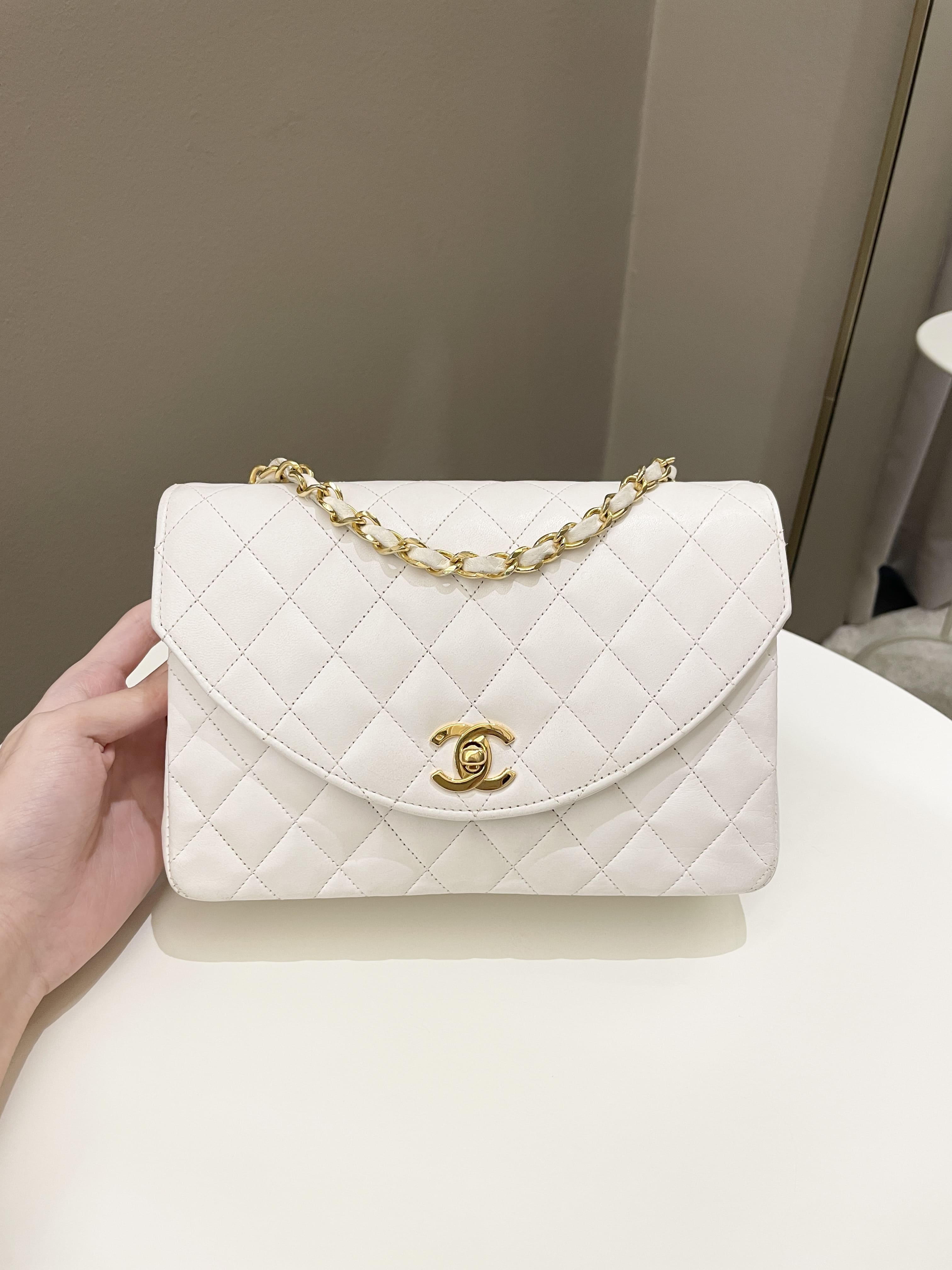 CHANEL Lambskin Quilted Small CC Crystal Logo Chain Flap White 1036921