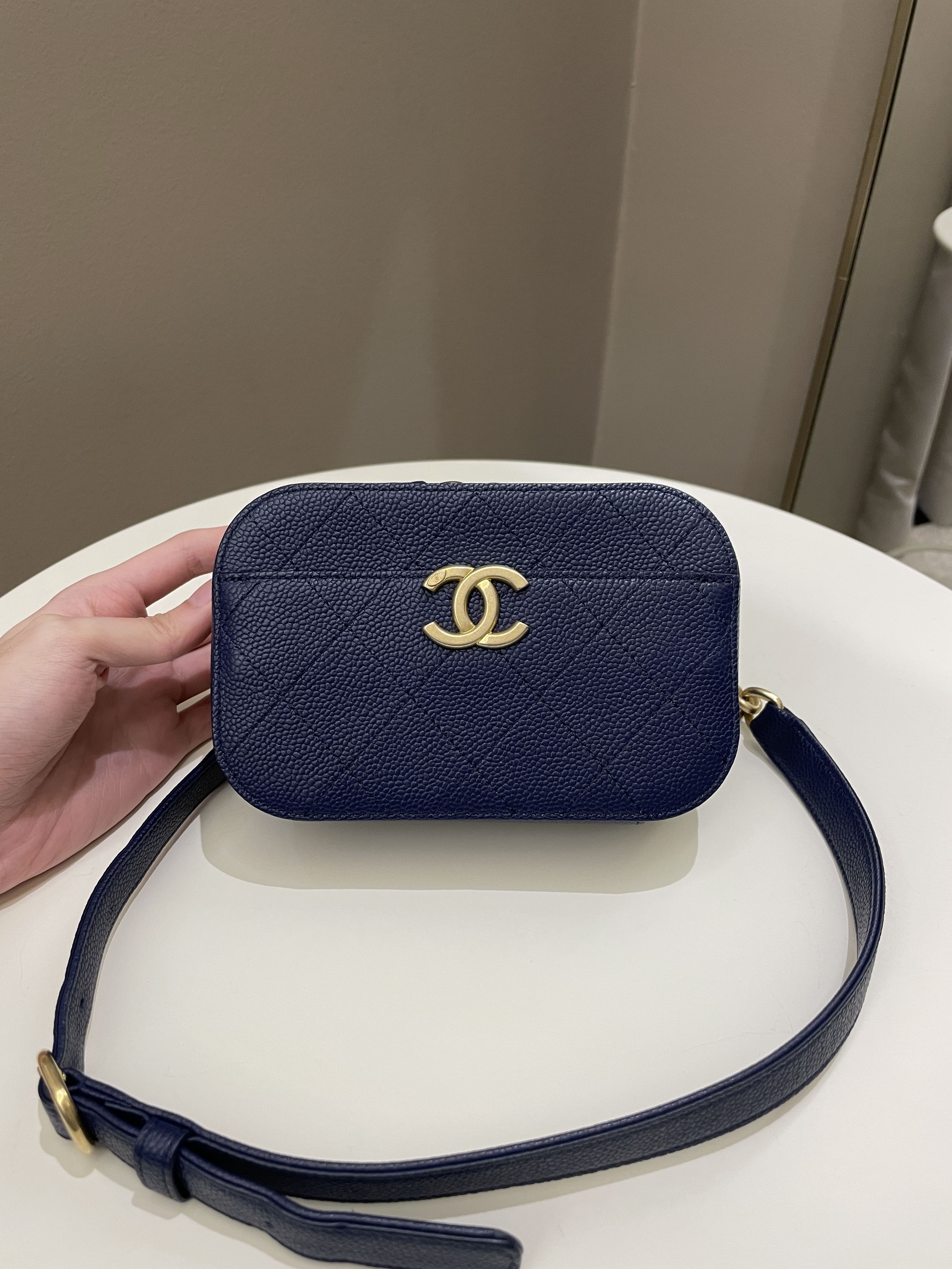 Chanel Cc Quilted Belt Bag Blue Caviar