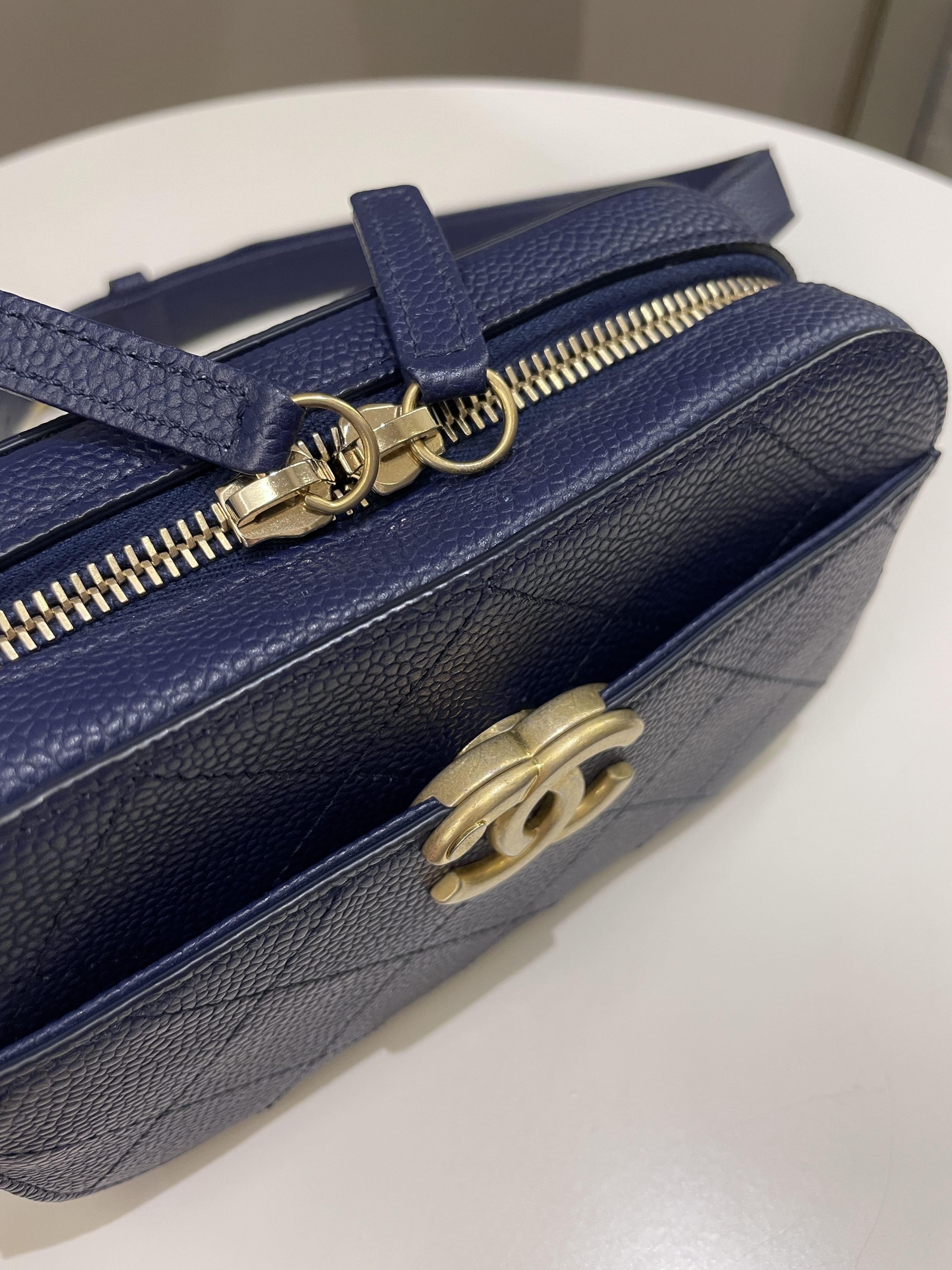Chanel Cc Quilted Belt Bag Blue Caviar