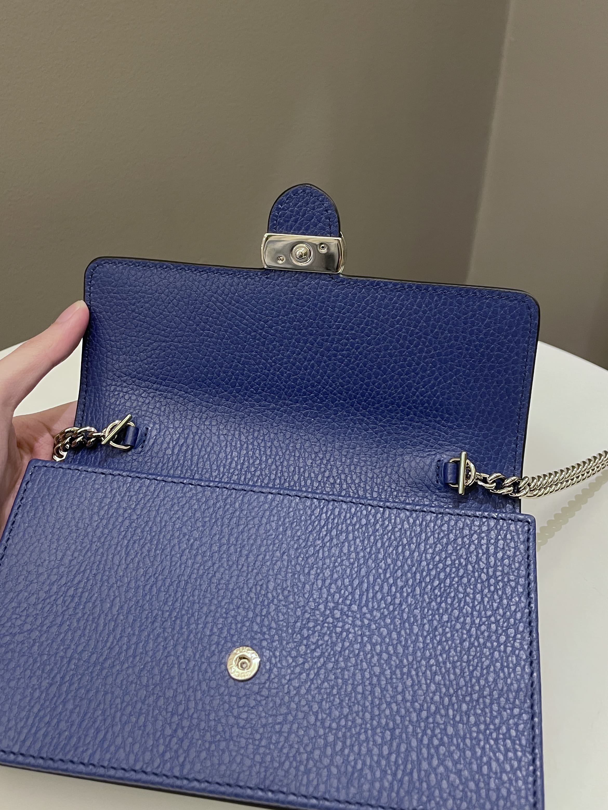Gucci GG Crossbody Clutch on Chain Blue Grained Leather