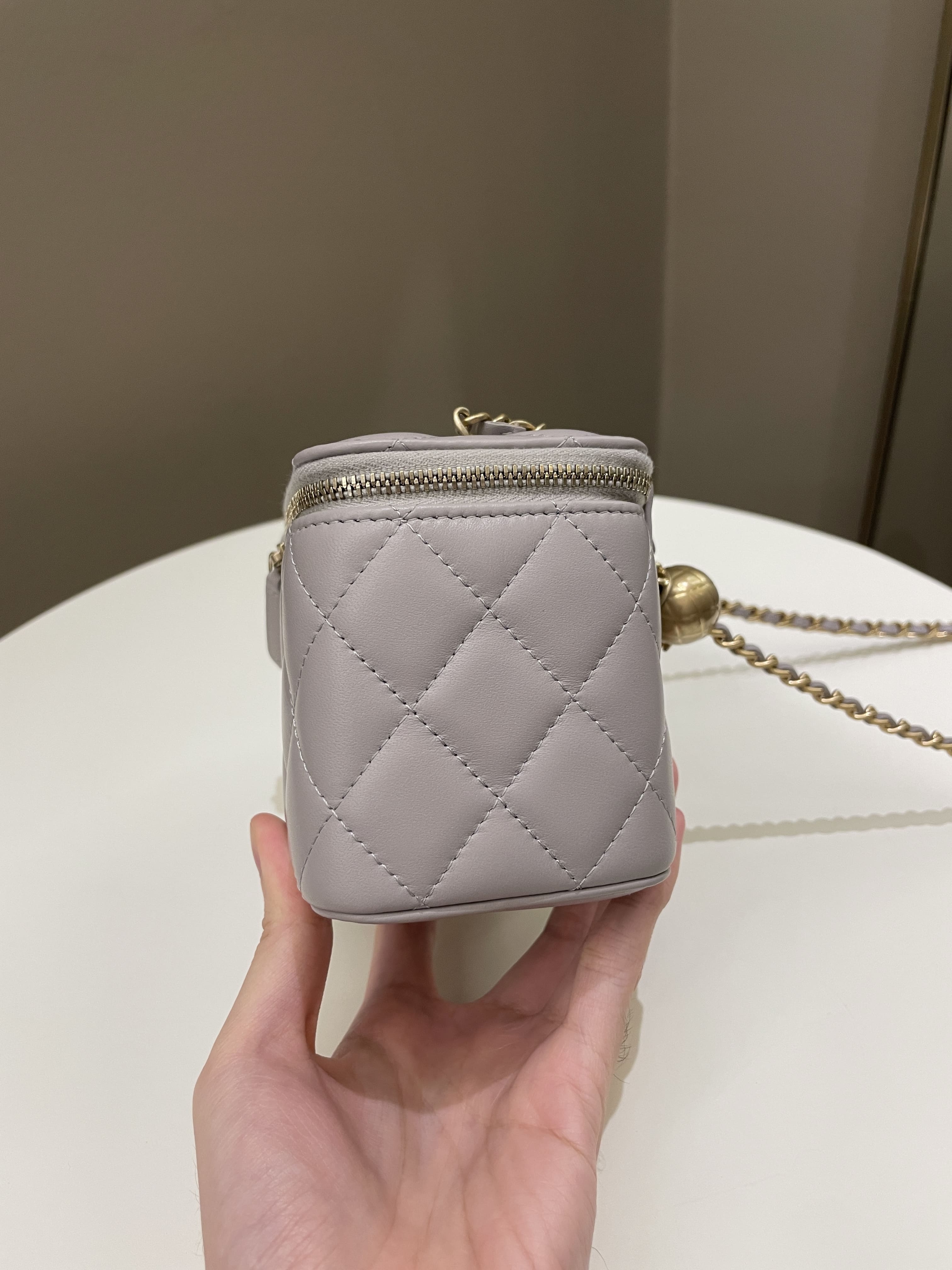Chanel Quilted Pearl Crush Vanity Rectangular Grey Lambskin