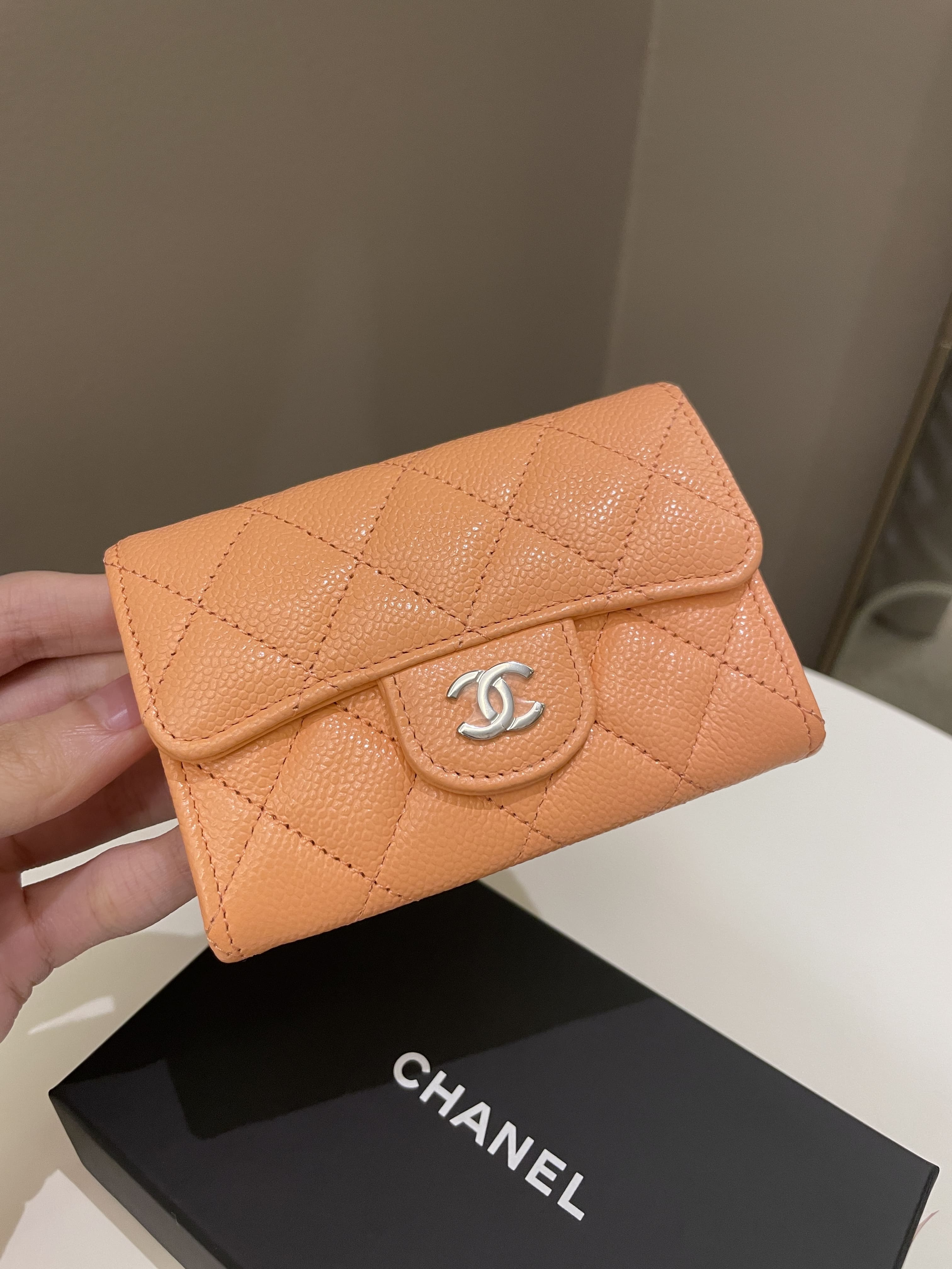 Chanel Classic Quilted Snap Card Holder Coral Caviar