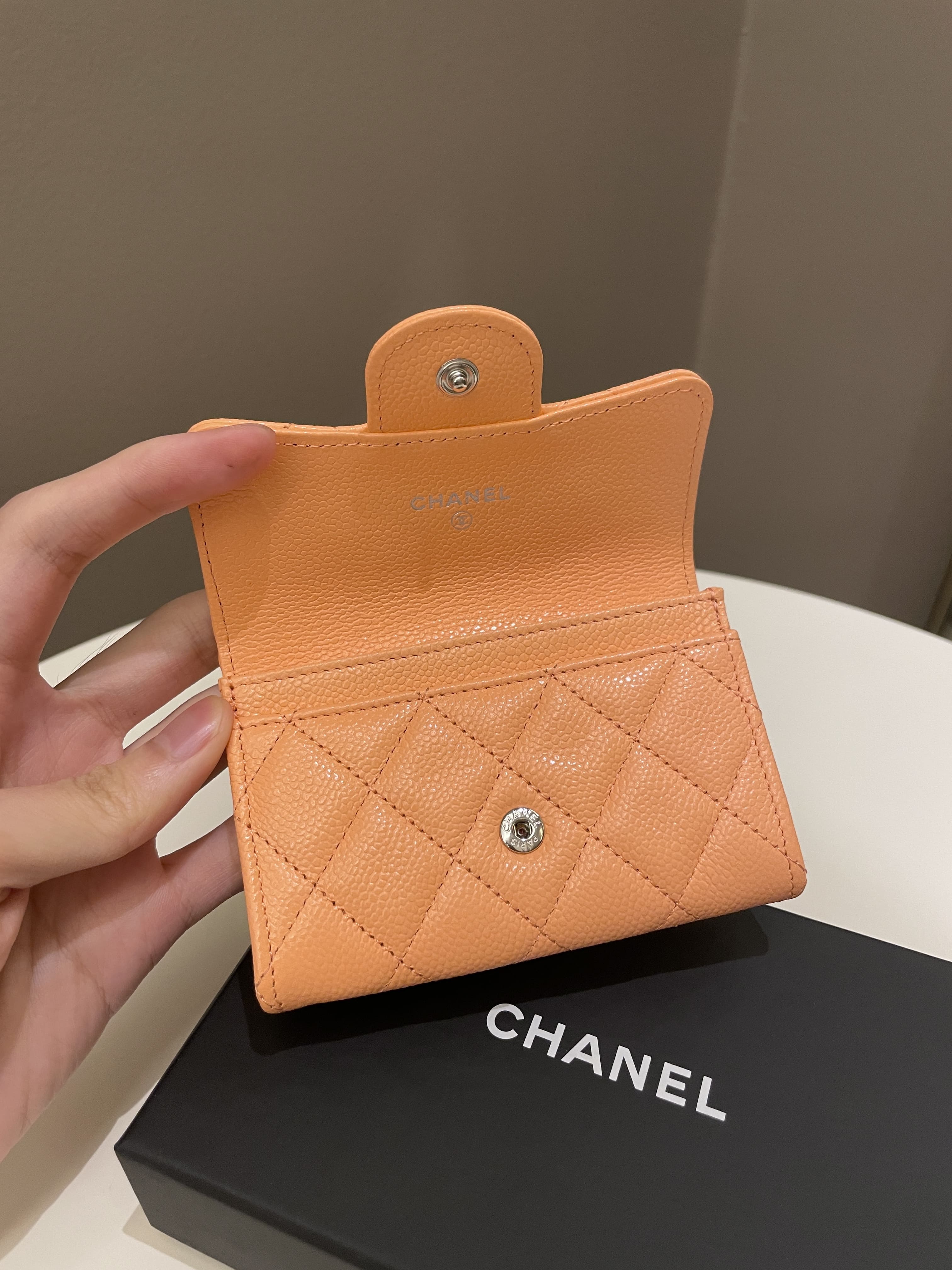 Chanel Classic Quilted Snap Card Holder Coral Caviar